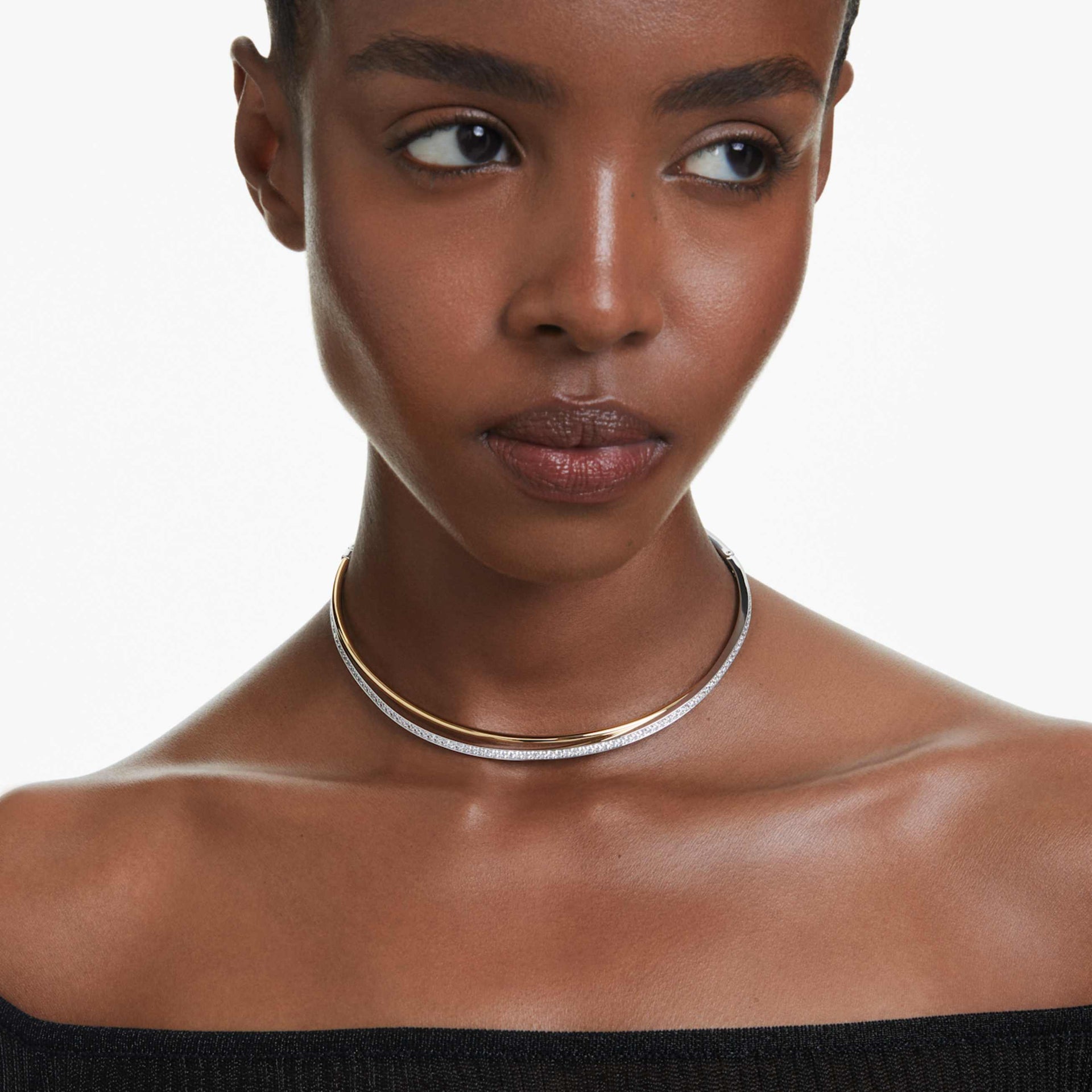 HYPERBOLA CHOKER ROUND CUT WHITE MIXED METAL FINISH