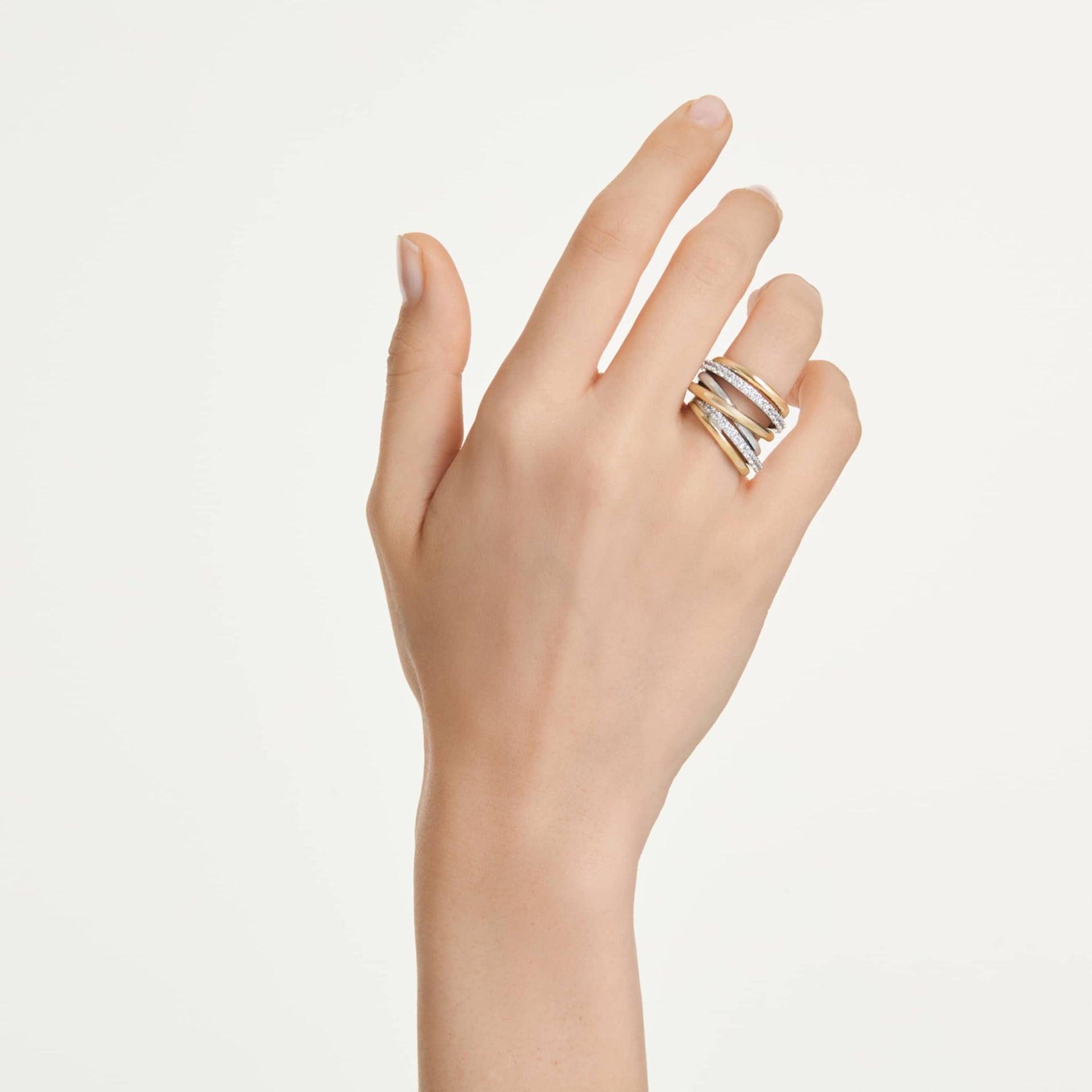 HYPERBOLA COCKTAIL RING ROUND CUT WHITE MIXED METAL FINISH