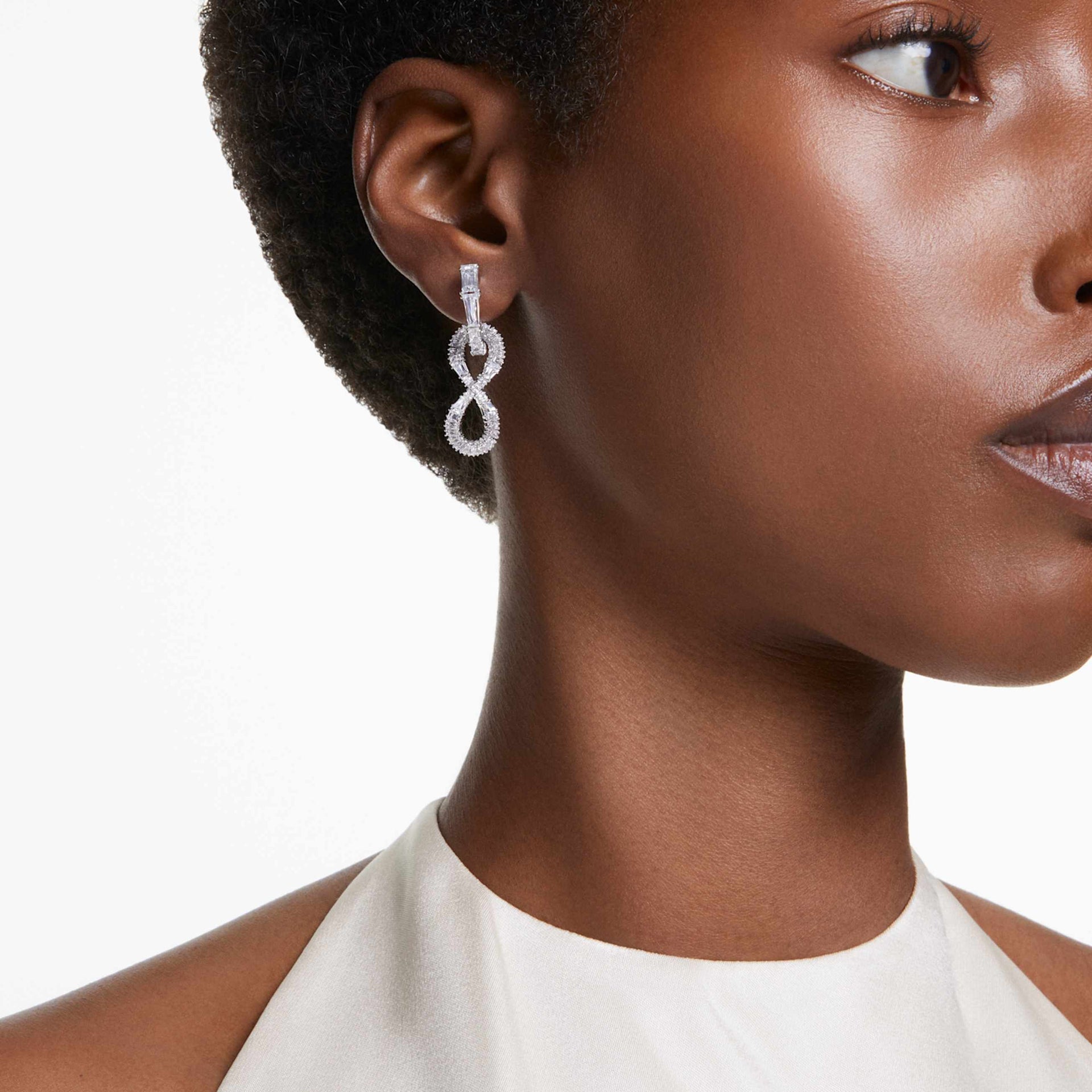 HYPERBOLA DROP EARRINGS INFINITY WHITE RHODIUM PLATED