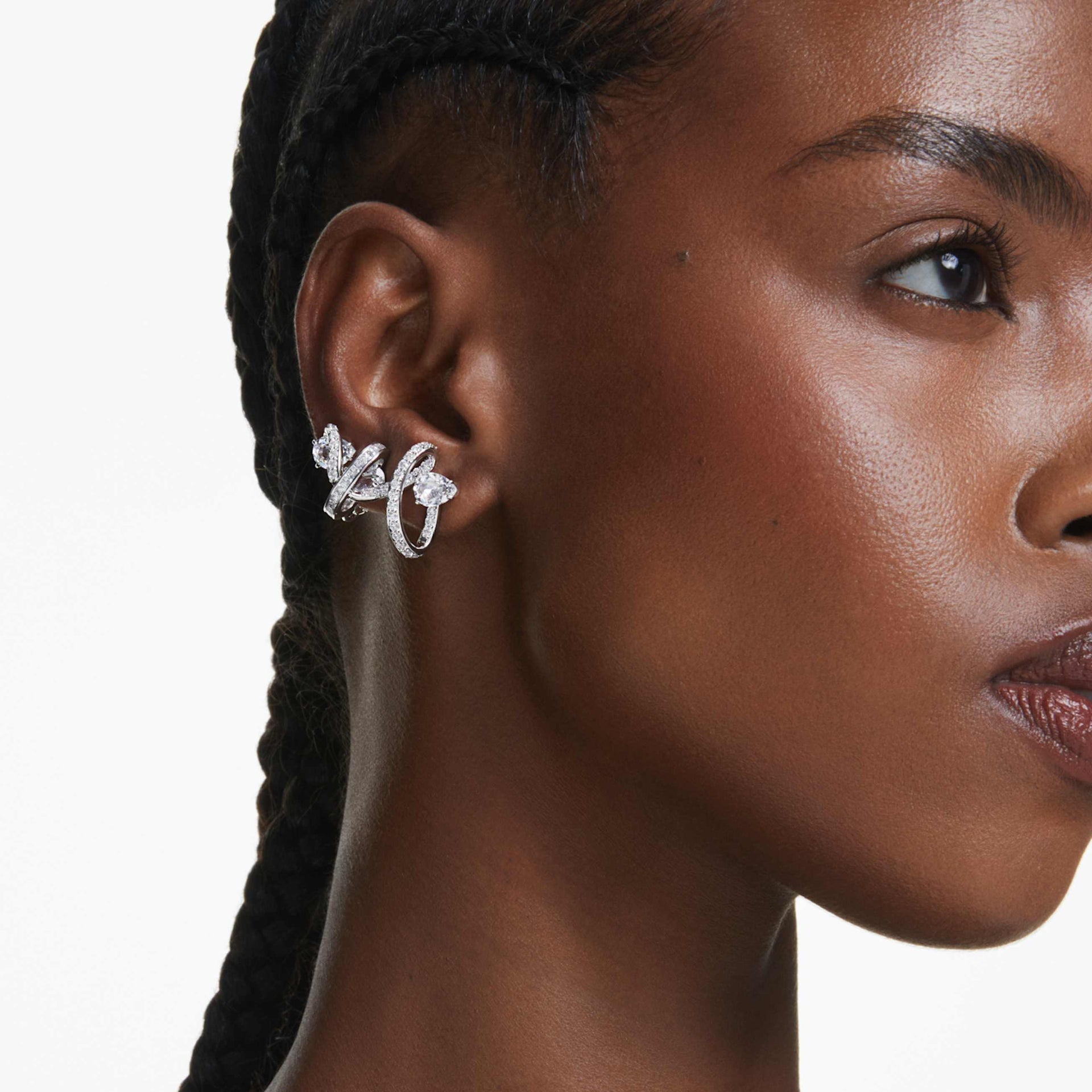HYPERBOLA EAR CUFF MIXED CUTS WHITE RHODIUM PLATED
