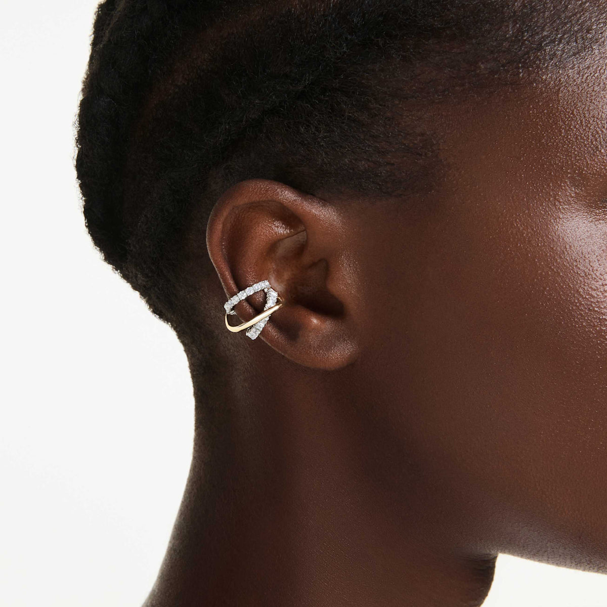 HYPERBOLA EAR CUFFS MIXED CUTS WHITE MIXED METAL FINISH