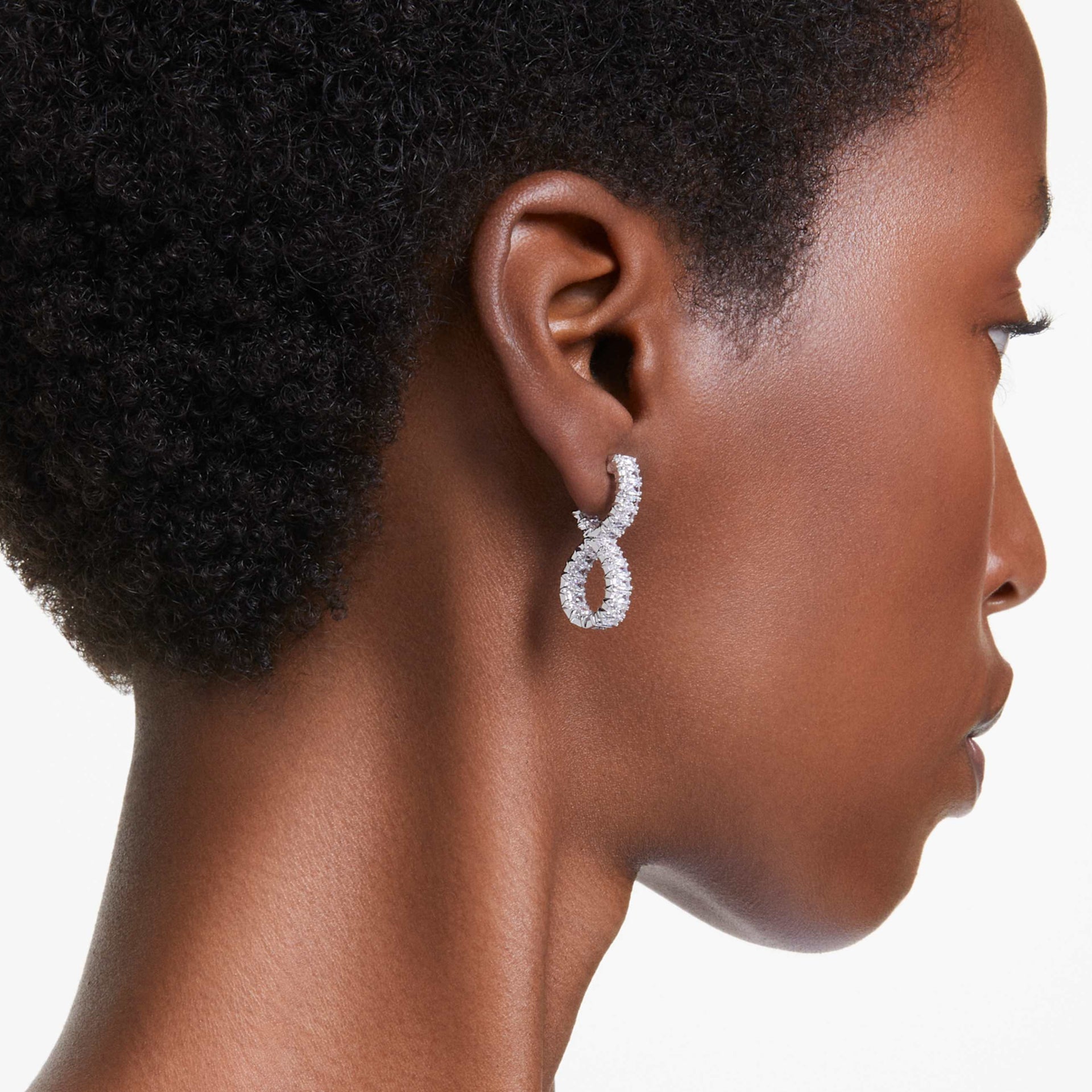 HYPERBOLA HOOP EARRINGS INFINITY WHITE RHODIUM PLATED