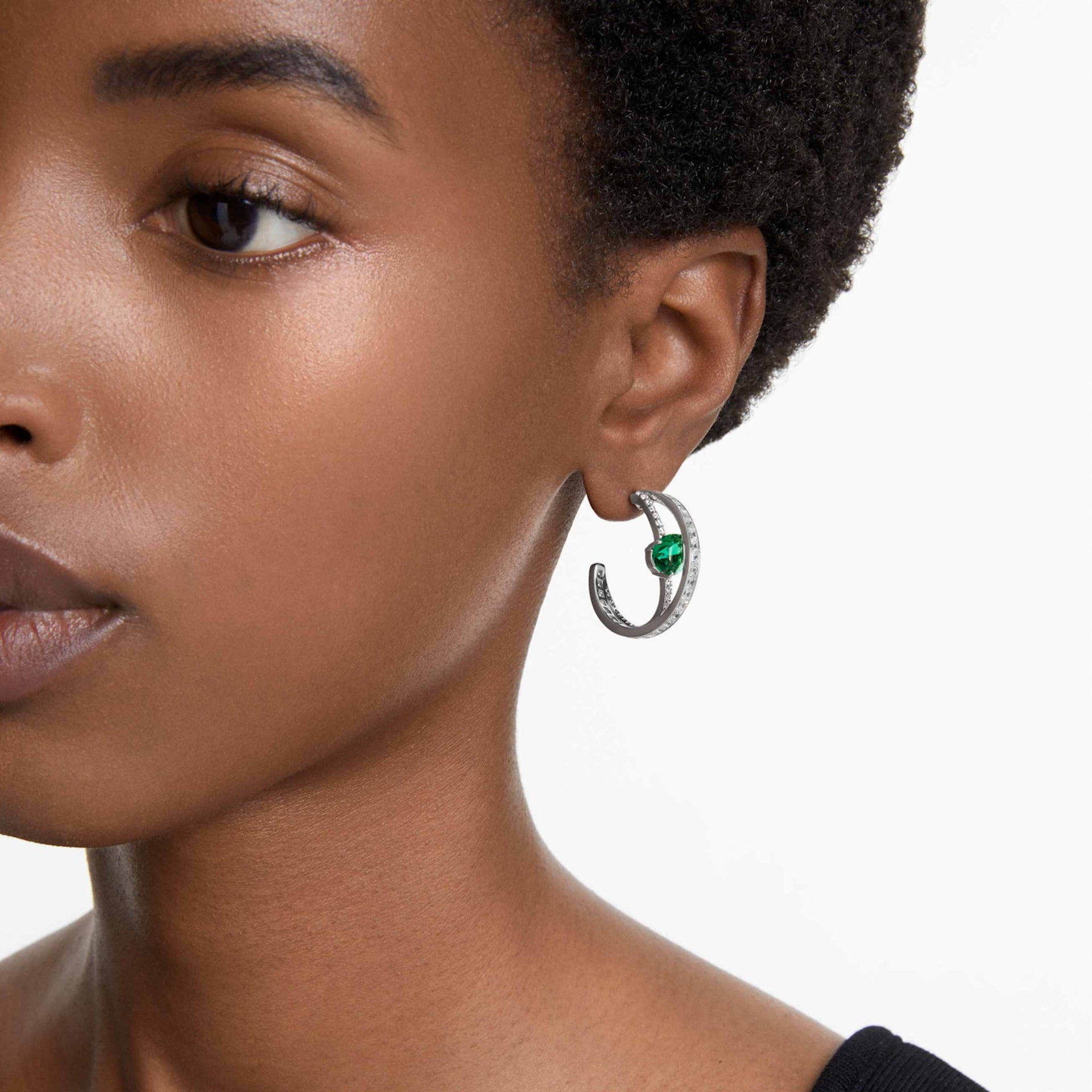 HYPERBOLA HOOP EARRINGS MIXED CUTS GREEN RHODIUM PLATED