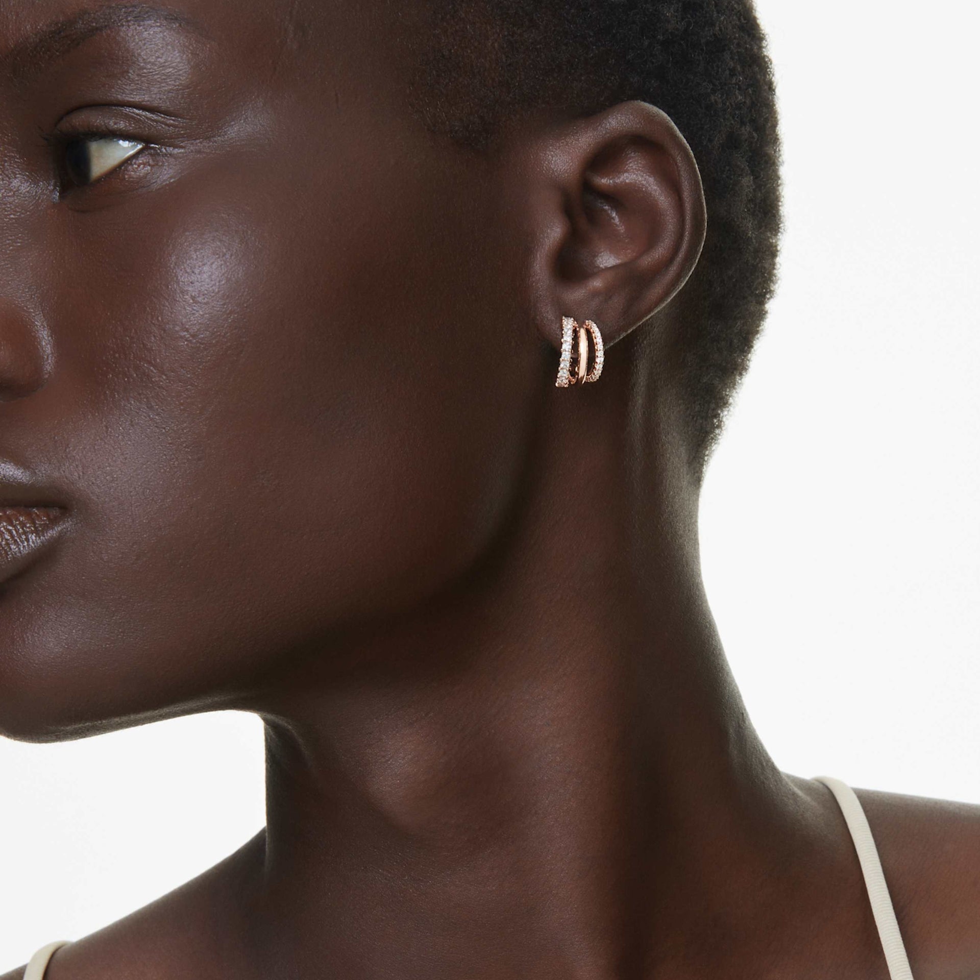 HYPERBOLA HOOP EARRINGS MIXED CUTS MINI WHITE ROSE GOLD TONE PLATED