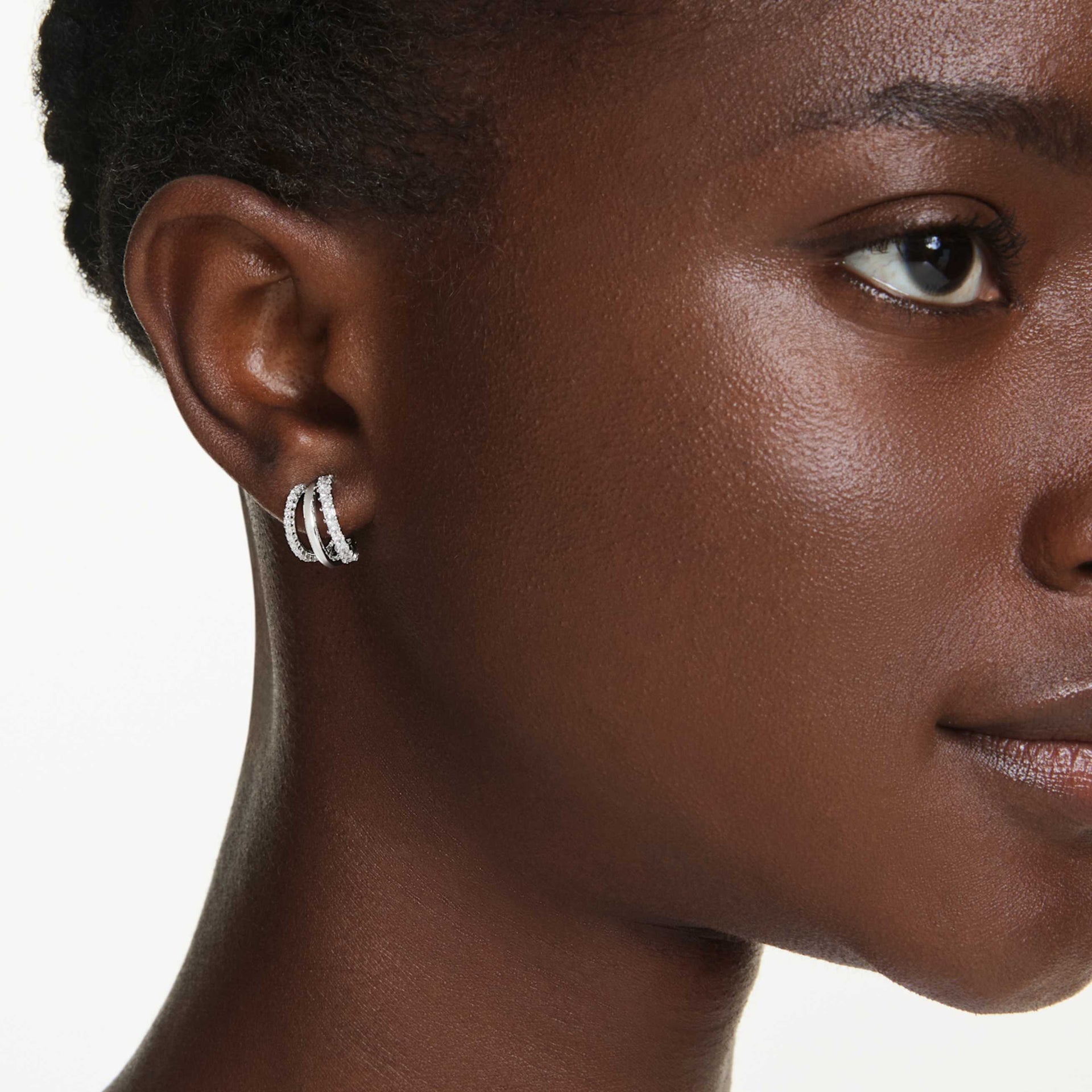 HYPERBOLA HOOP EARRINGS ROUND CUT MINI WHITE RHODIUM PLATED