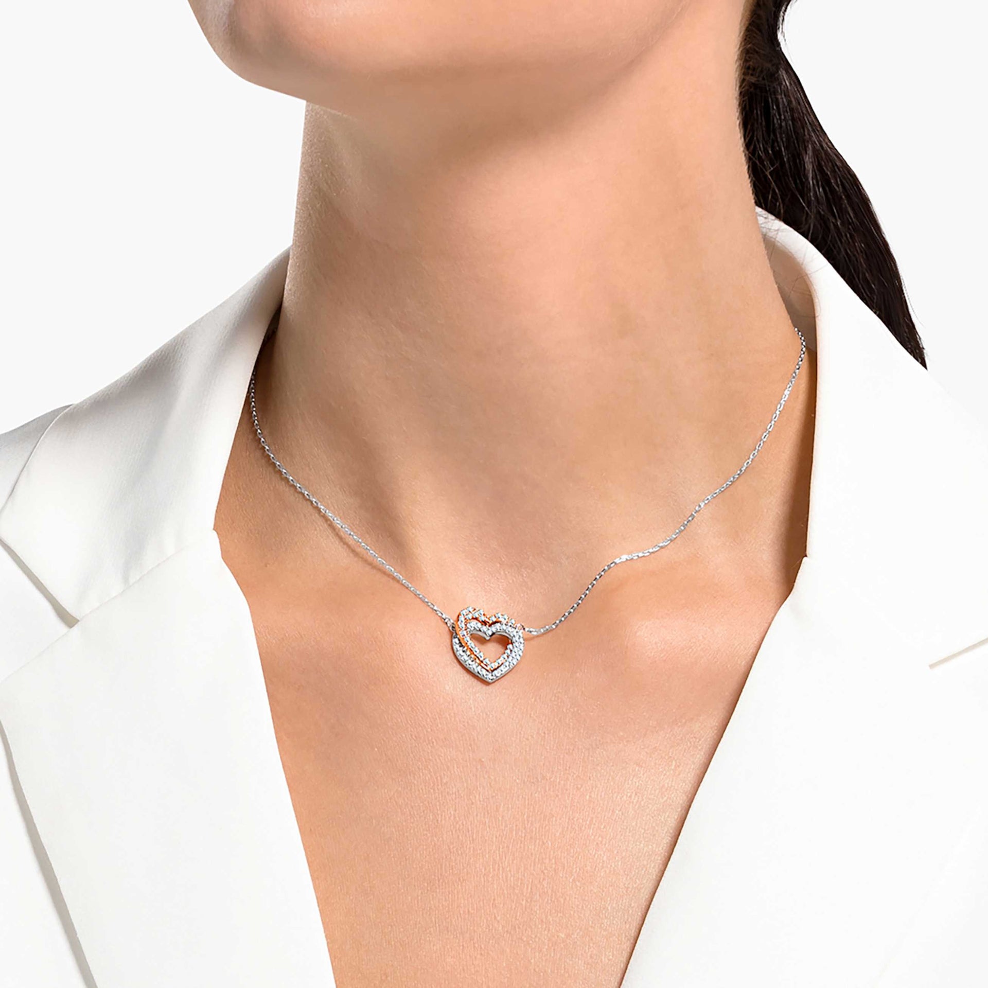 HYPERBOLA NECKLACE HEART WHITE MIXED METAL FINISH
