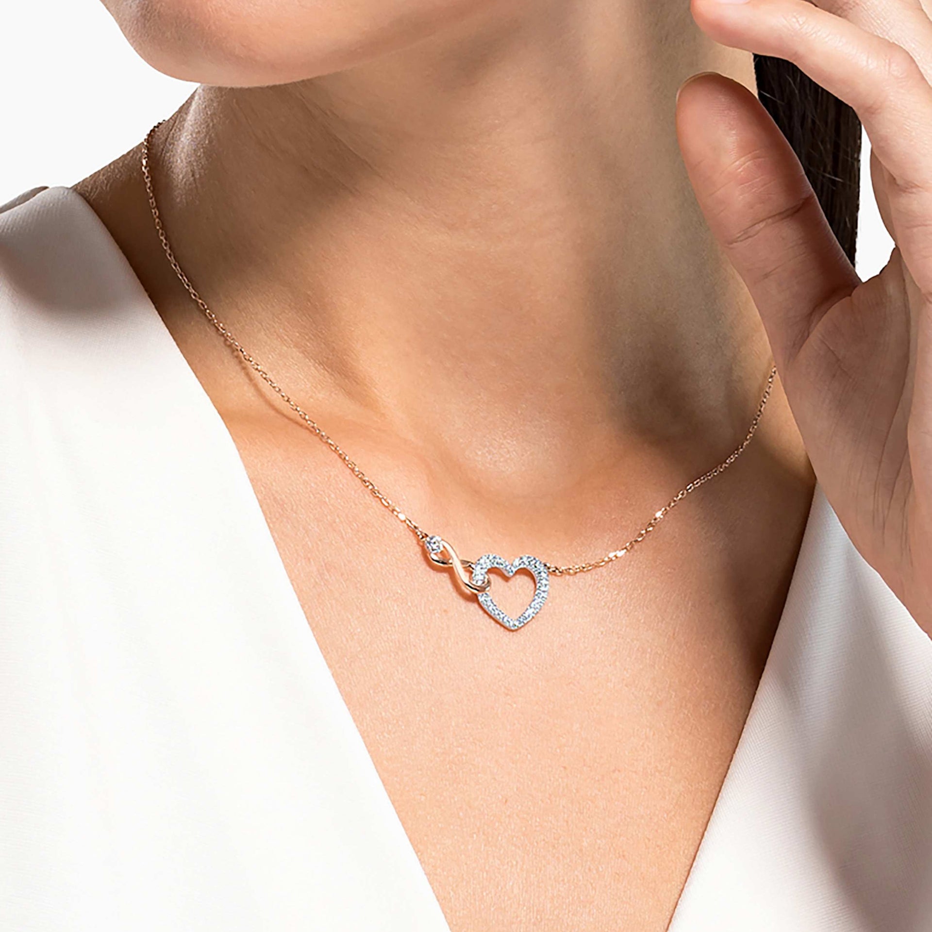HYPERBOLA NECKLACE INFINITY AND HEART WHITE MIXED METAL FINISH