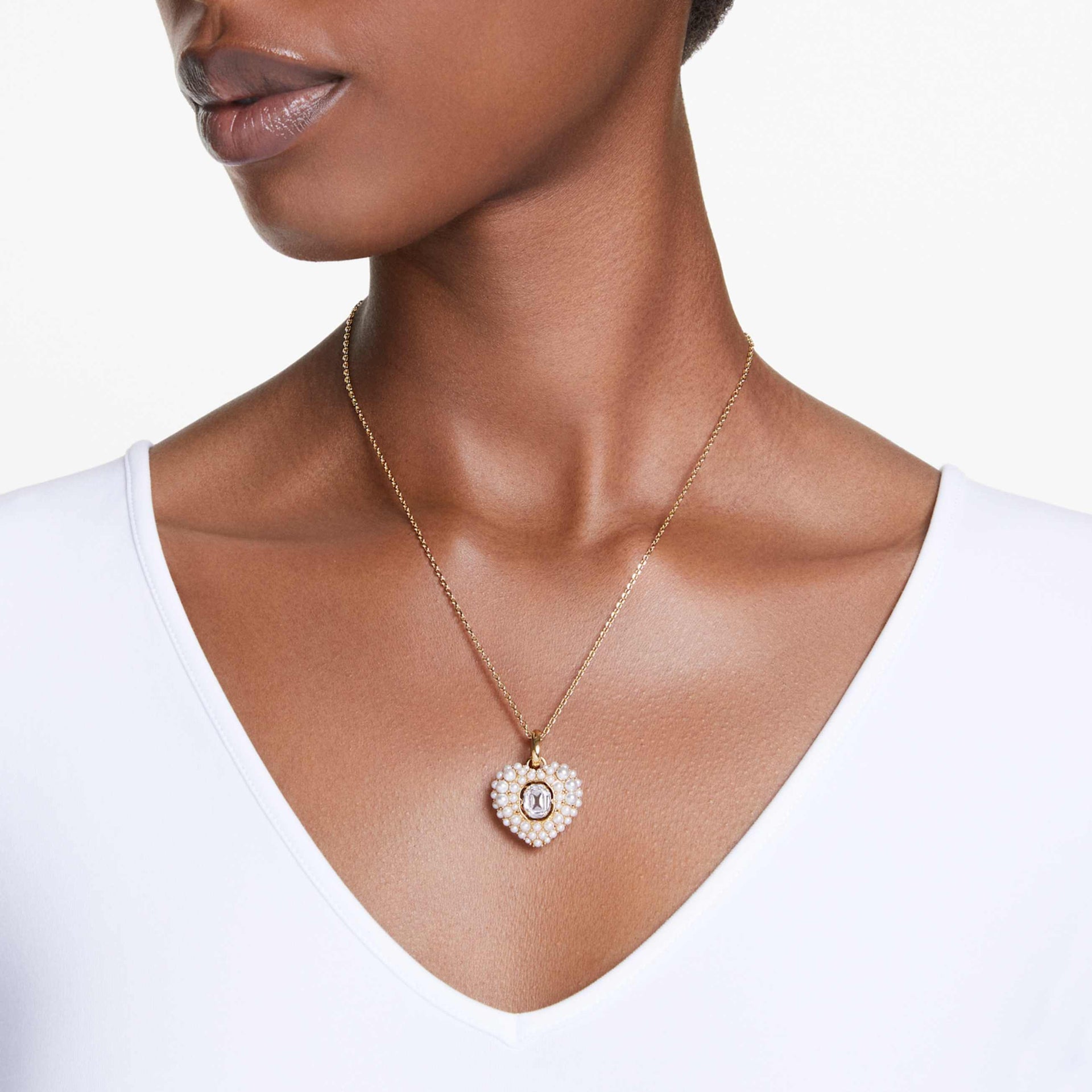 HYPERBOLA PENDANT CRYSTAL PEARL HEART WHITE GOLD TONE PLATED