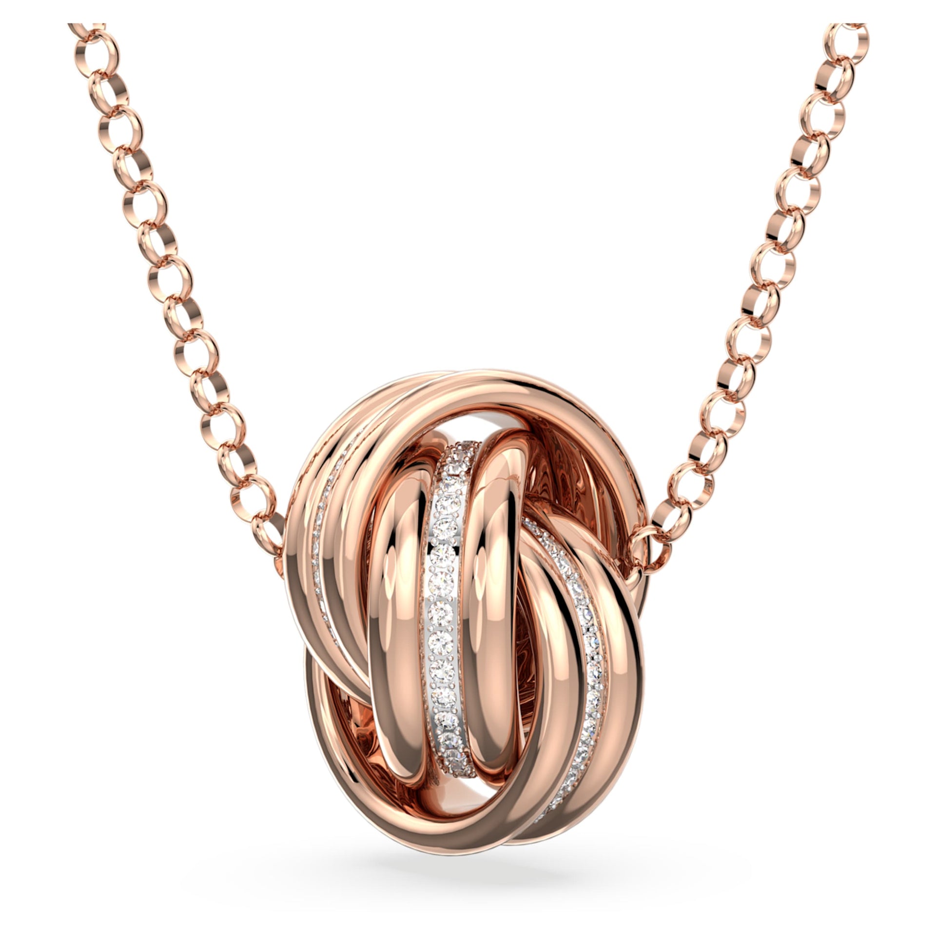 HYPERBOLA PENDANT INTERTWINED CIRCLES WHITE ROSE GOLD TONE PLATED