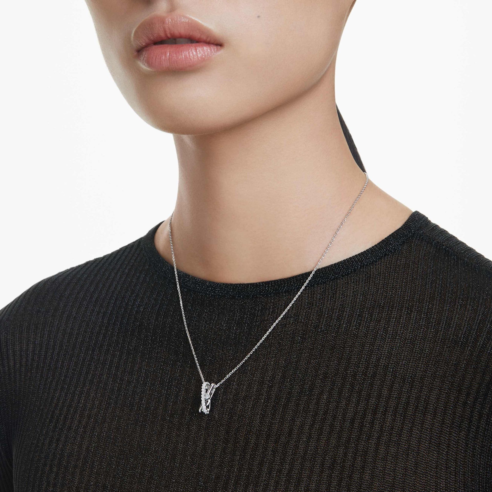 HYPERBOLA PENDANT MIXED CUTS TWIST WHITE RHODIUM PLATED