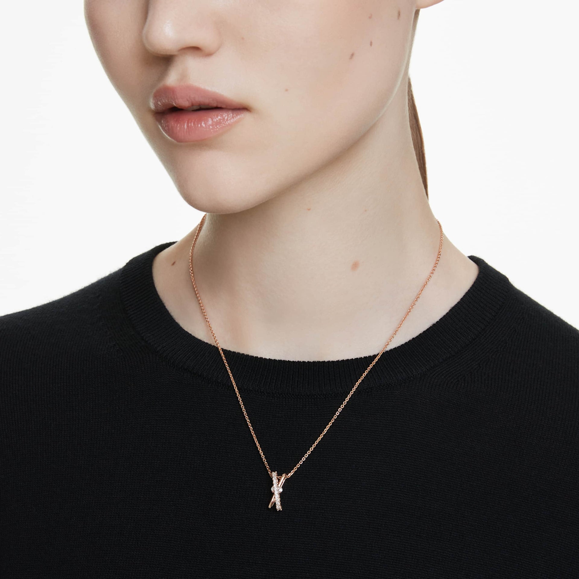 HYPERBOLA PENDANT MIXED CUTS TWIST WHITE ROSE GOLD TONE PLATED
