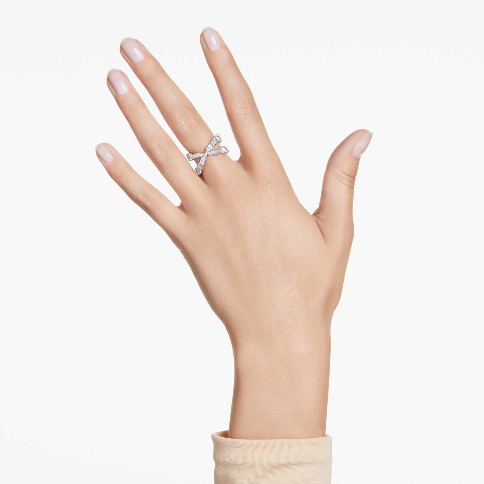 HYPERBOLA RING INFINITY WHITE SILVER TONE FINISH