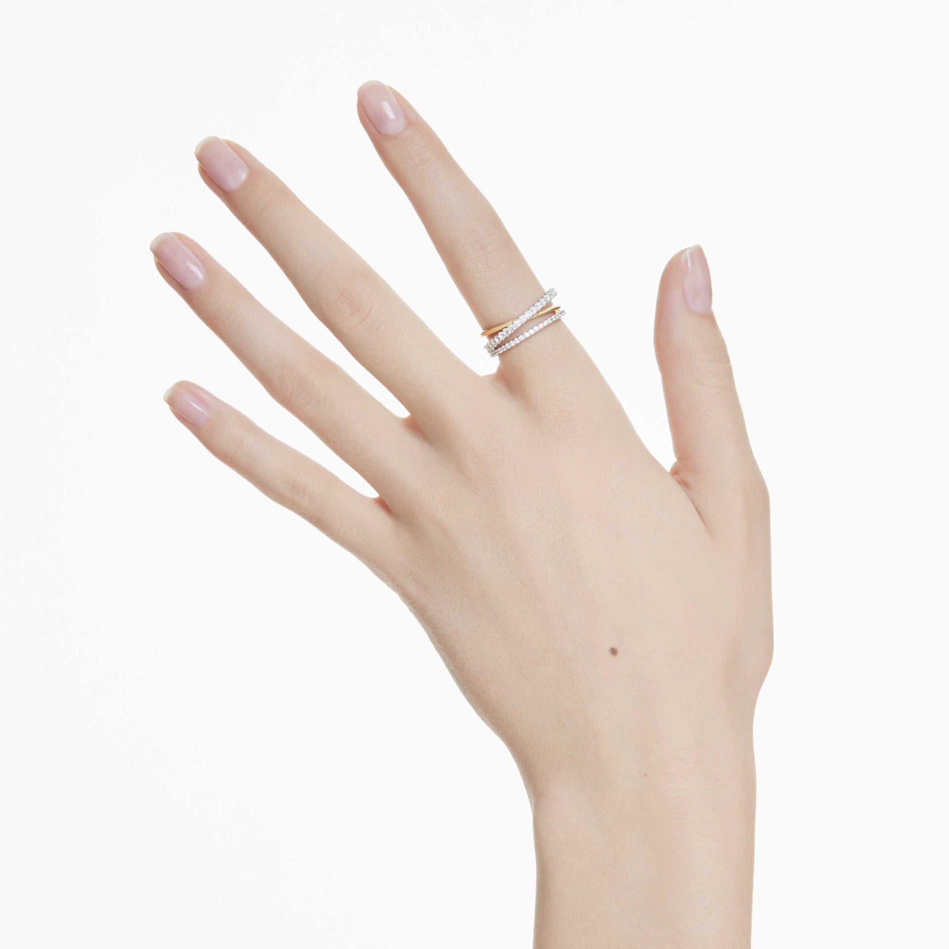 HYPERBOLA RING MIXED CUTS WHITE MIXED METAL FINISH