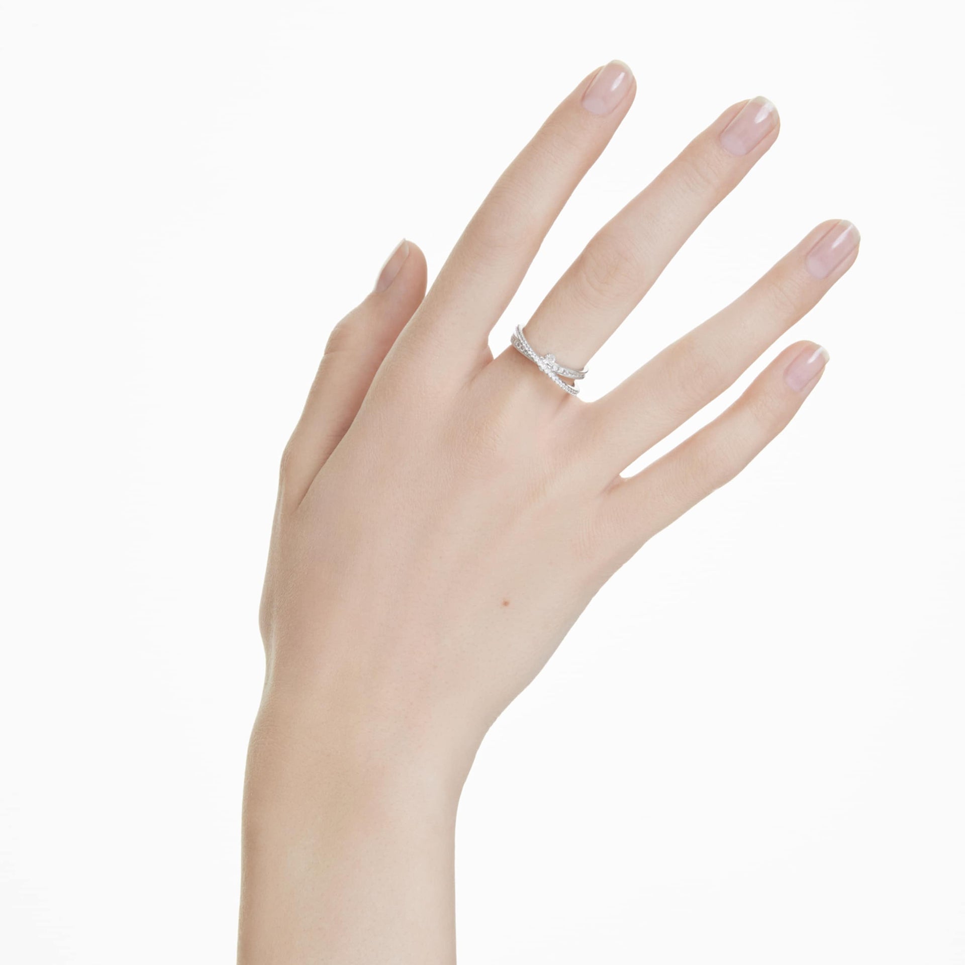 HYPERBOLA RING MIXED CUTS WHITE RHODIUM PLATED