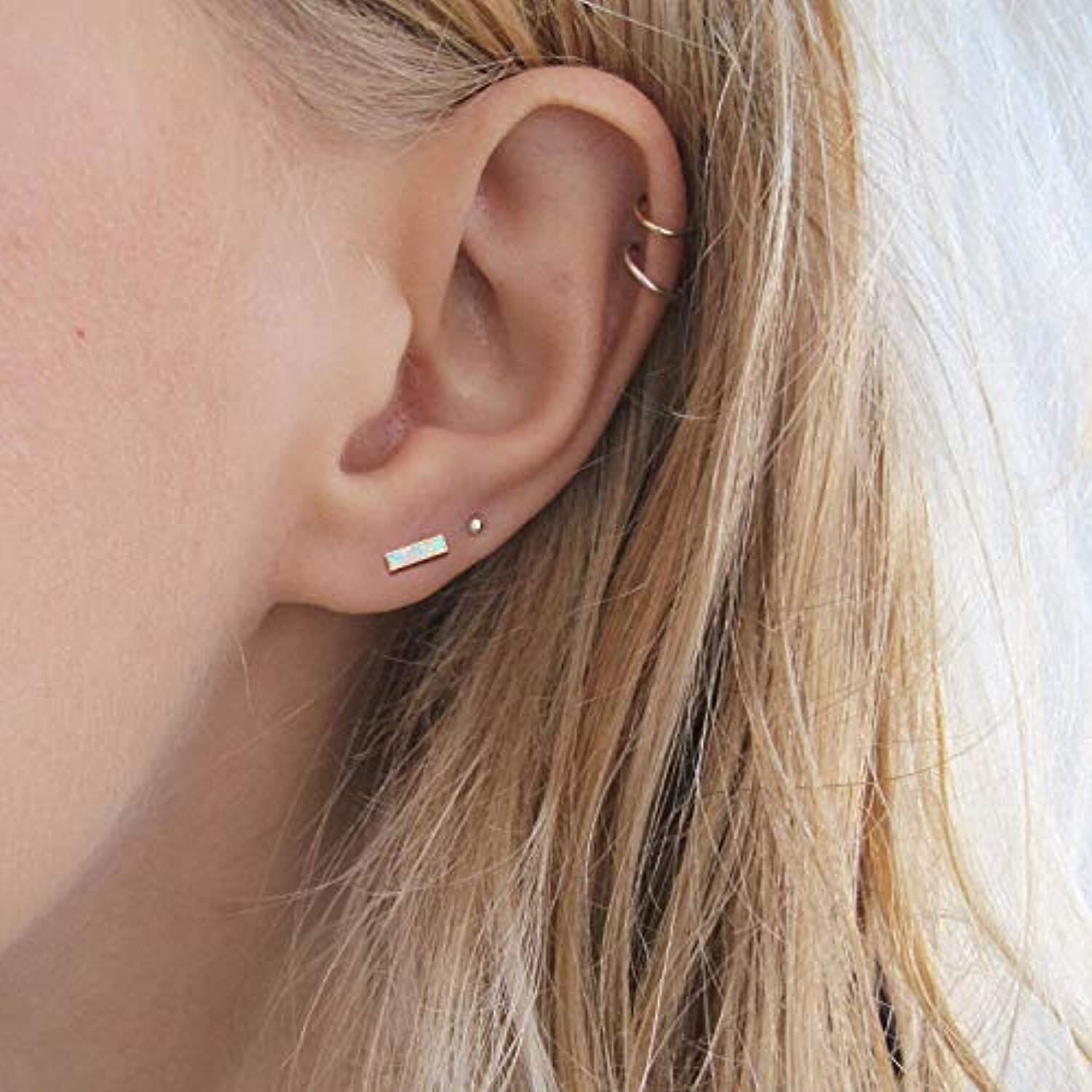 Sterling Silver with Rose Gold Plated Opal Stud Earrings