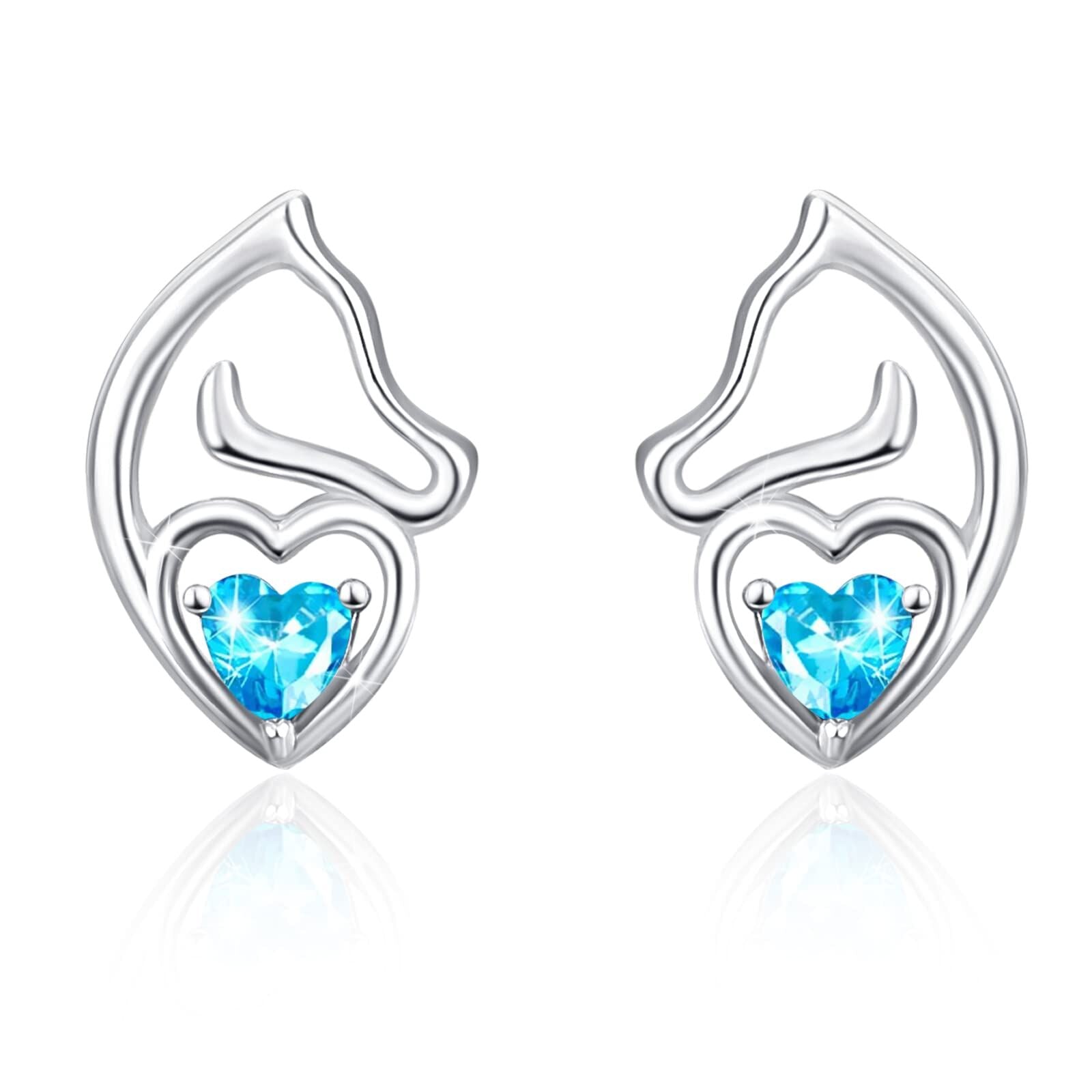 Sterling Silver Cubic Zirconia Horse & Heart Stud Earrings