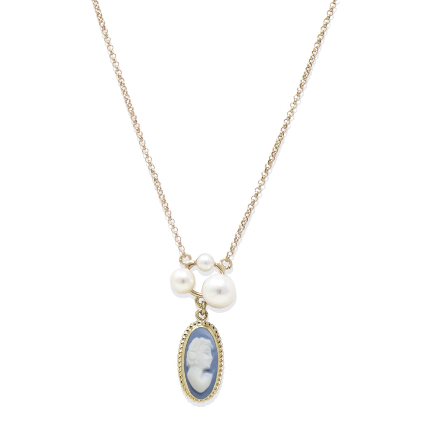 Lilith Gold-Plated Sky Blue Cameo And Pearl Necklace