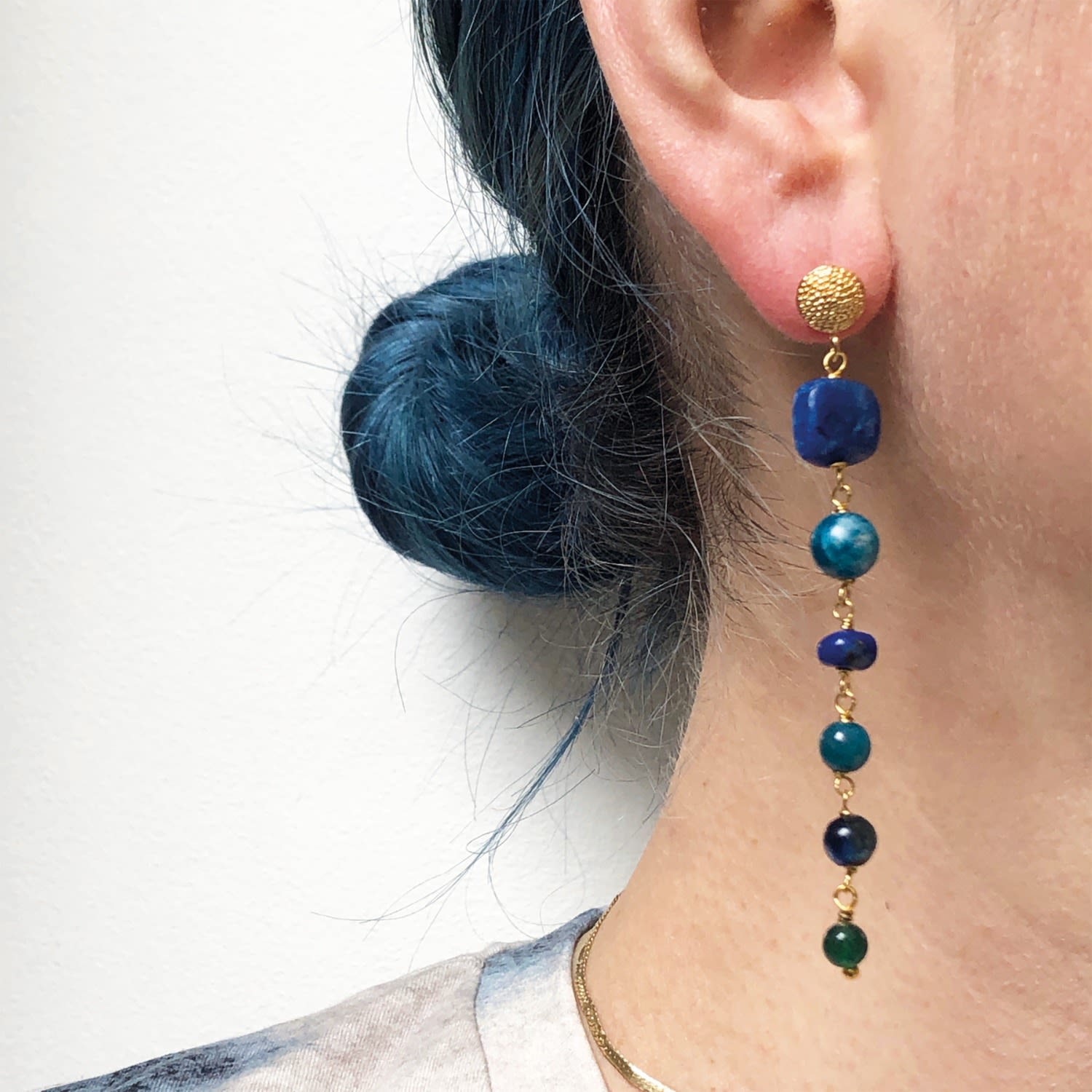 Talia Studs , Kyanite, Lapis, Apatite