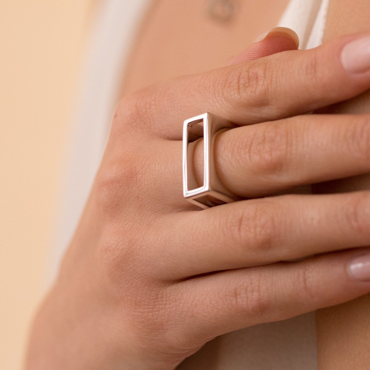 I Can & I Will Ring - Sterling Silver Double Square Statement Ring