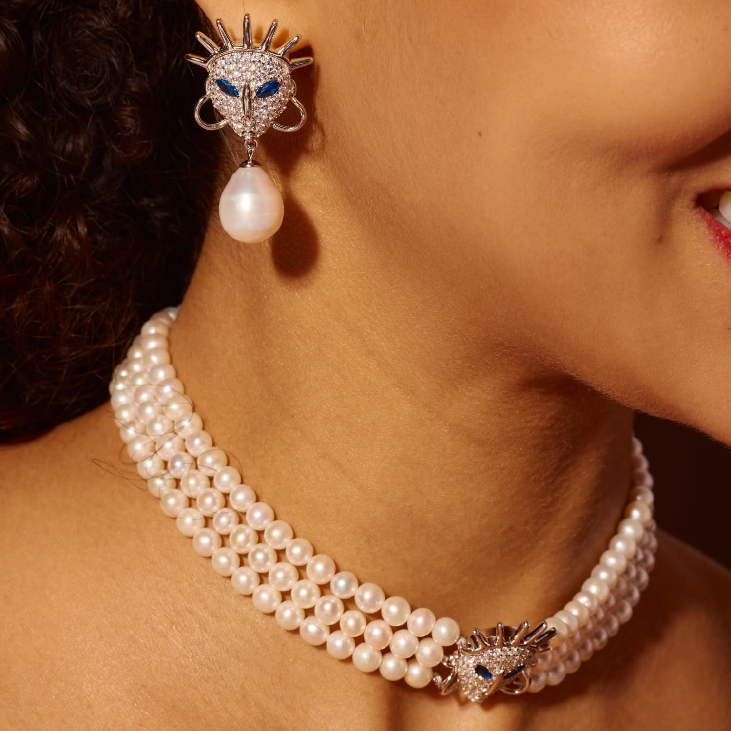 3-Strand Pearl Necklace – Freshwater Pearls & Sapphire Or Emerald Accents