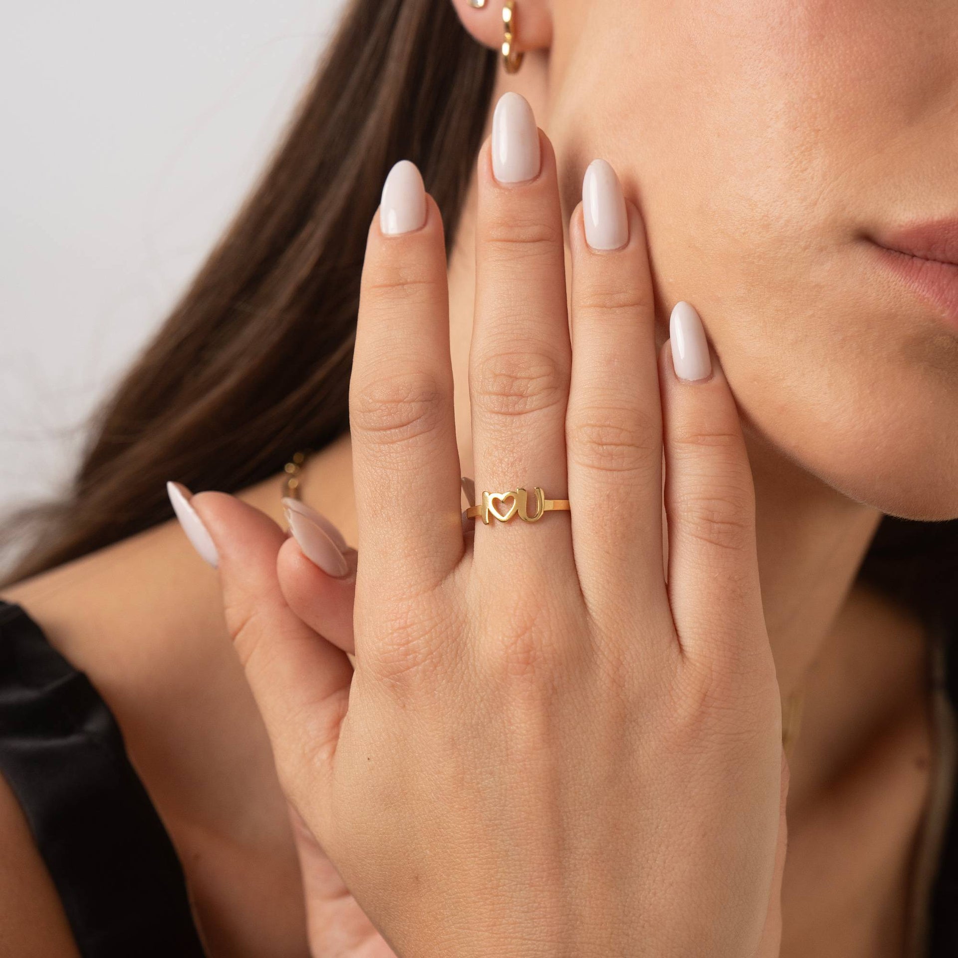I Heart You Initial Ring in 18K Gold Plating