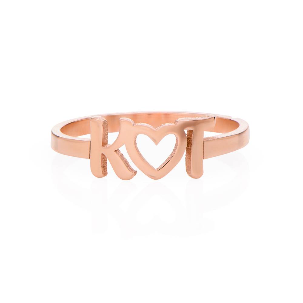 I Heart You Initial Ring in 18K Rose Gold Plating