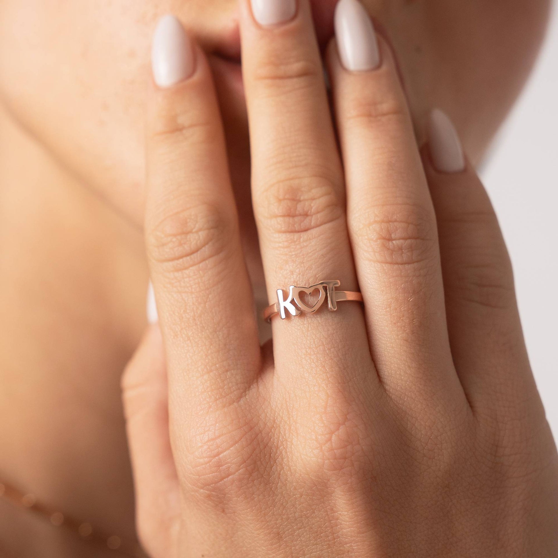 I Heart You Initial Ring in 18K Rose Gold Plating