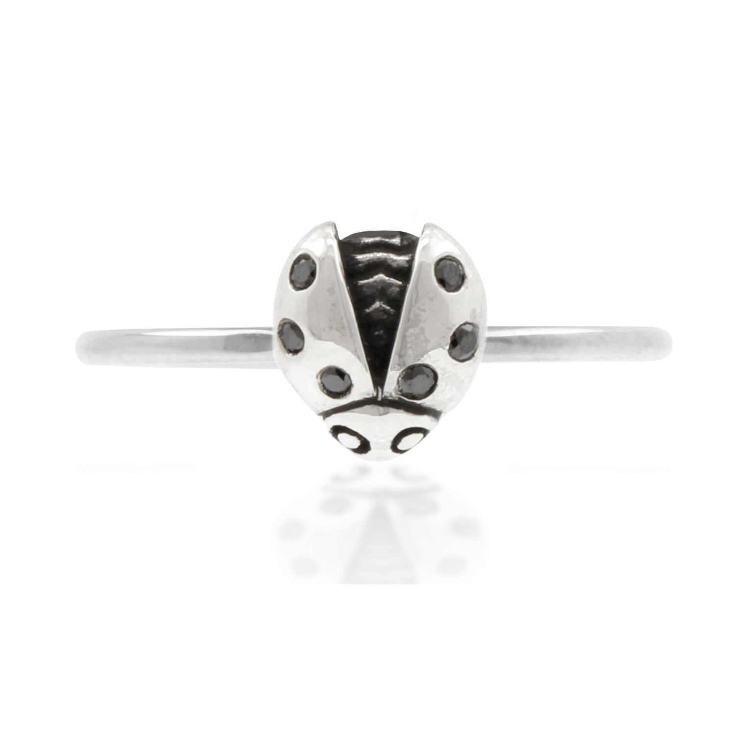 Ladybird Black Diamond Ring - Silver - Wings Open