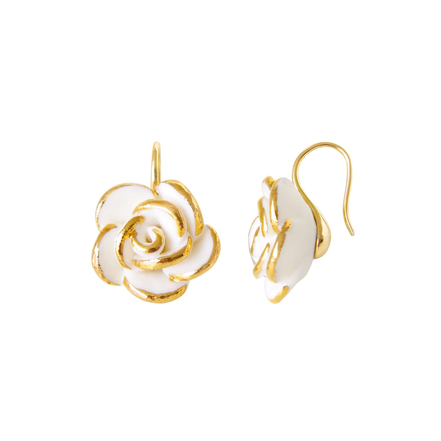 Golden White Cloud Rose Hook Earrings