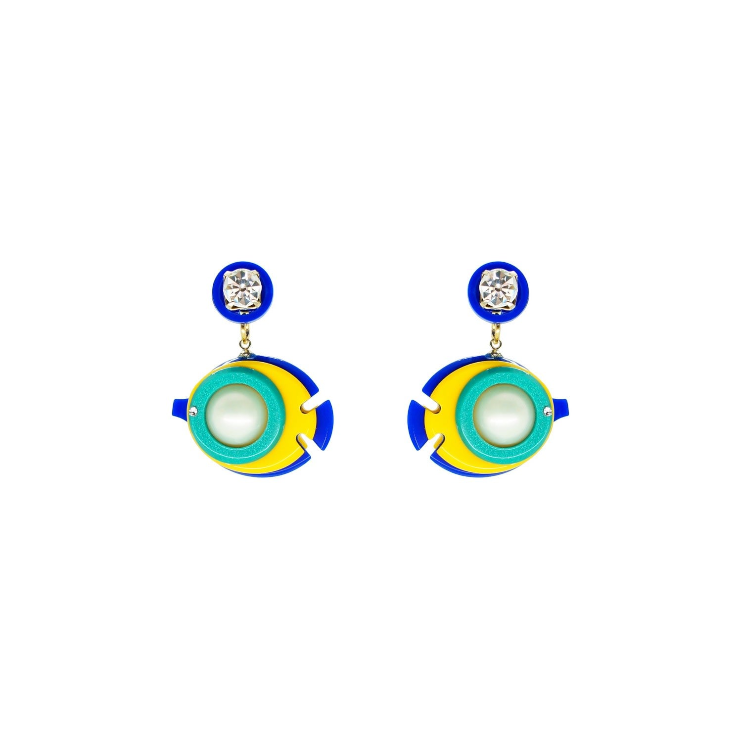 Handmade Acrylic Earring Tang Fish Blue