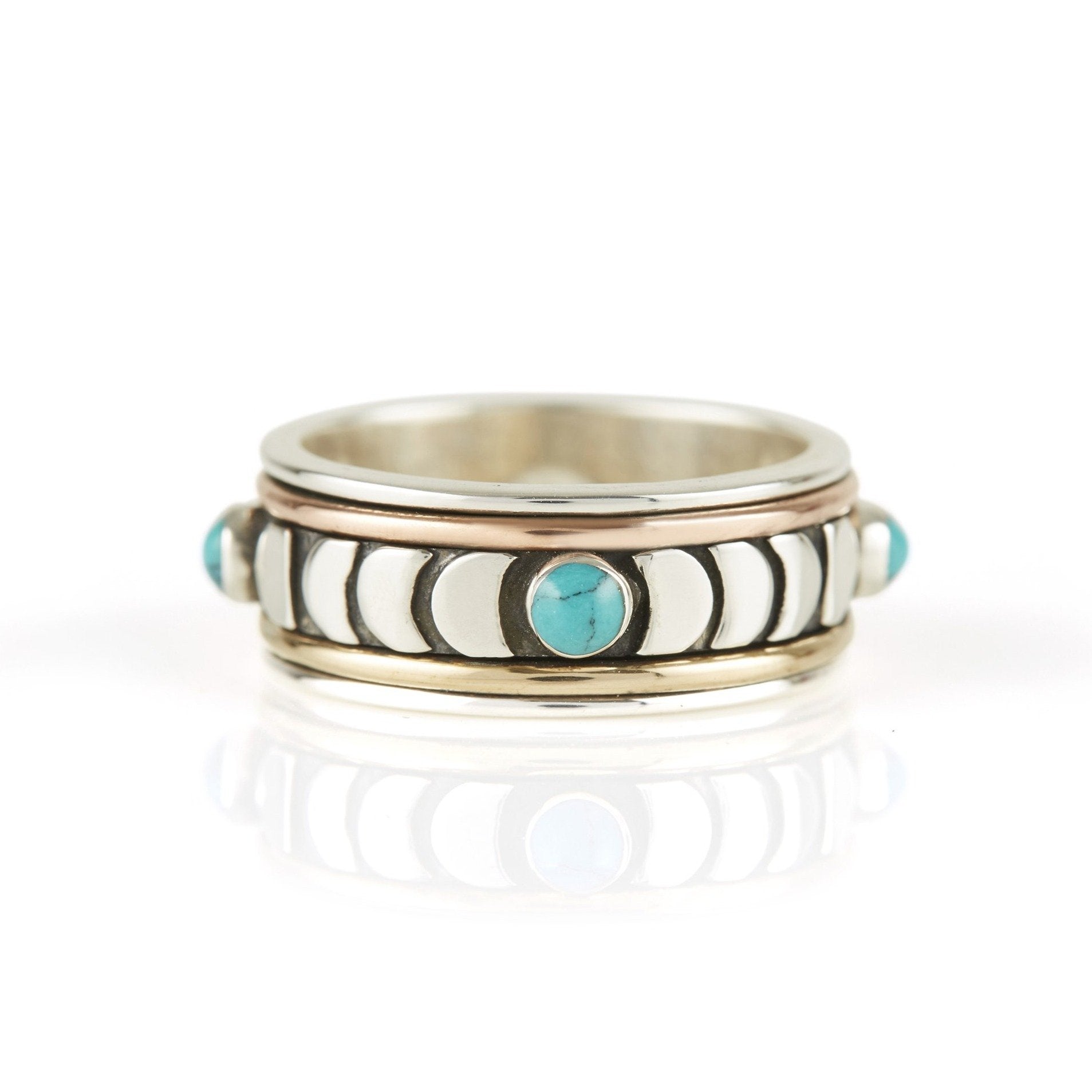 Moon Phase Silver Spinning Ring - Turquoise