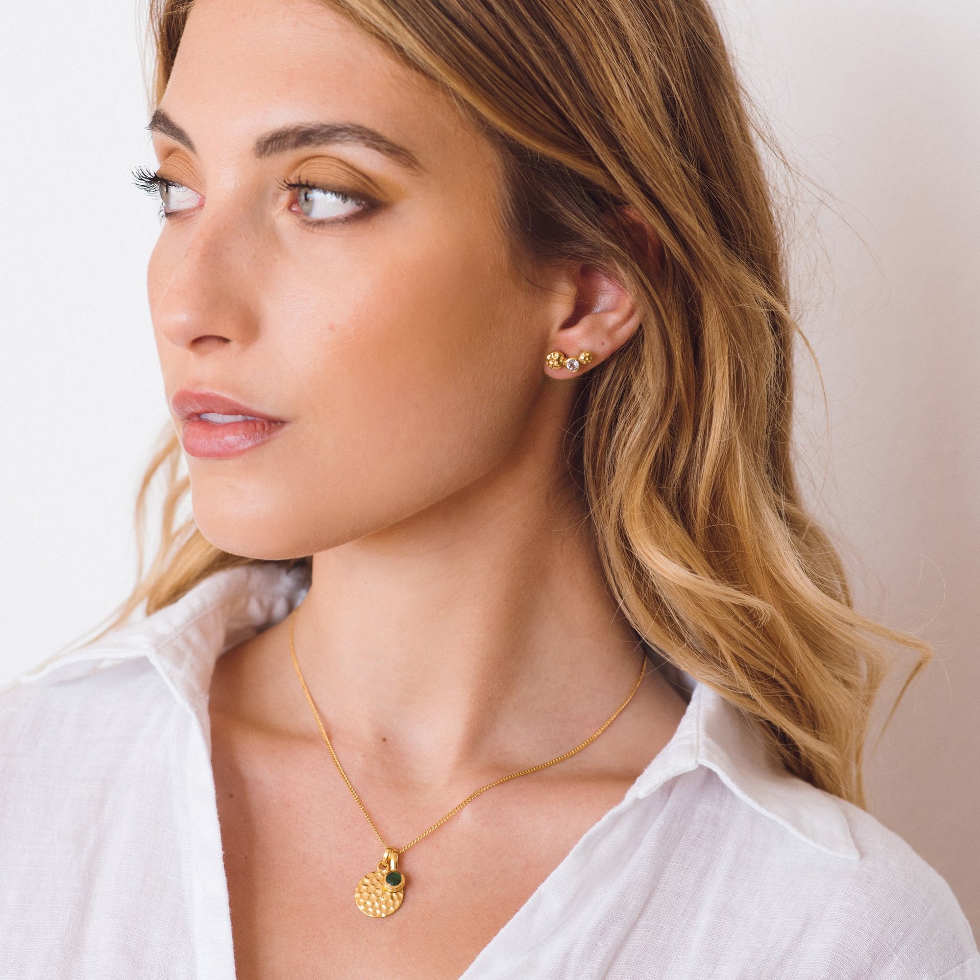 Lakshmi Hammered Disc Gold Vermeil Necklace With Turquoise Charm