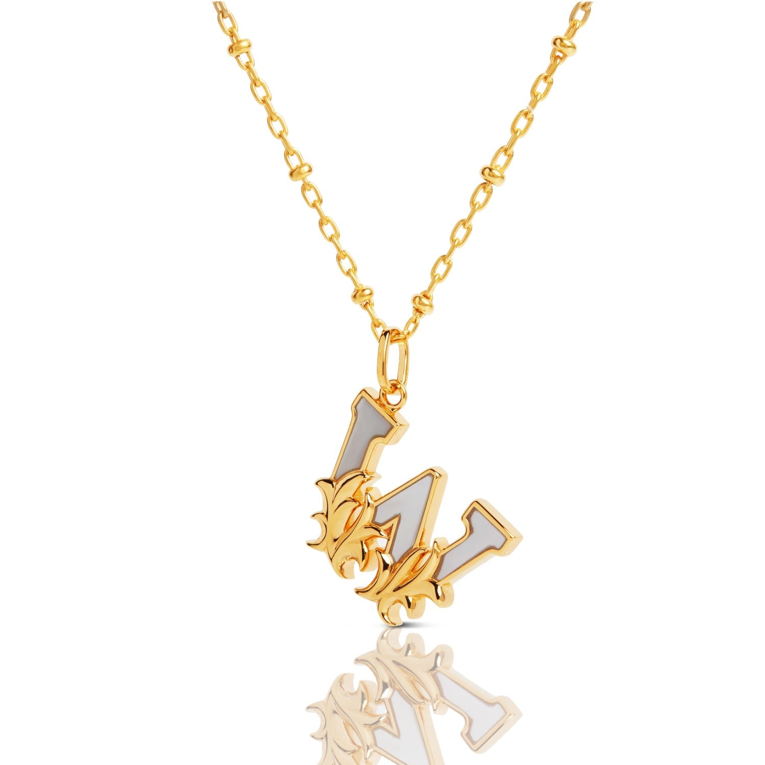 Gold Plated W Initial Necklace With Mother Of Pearl