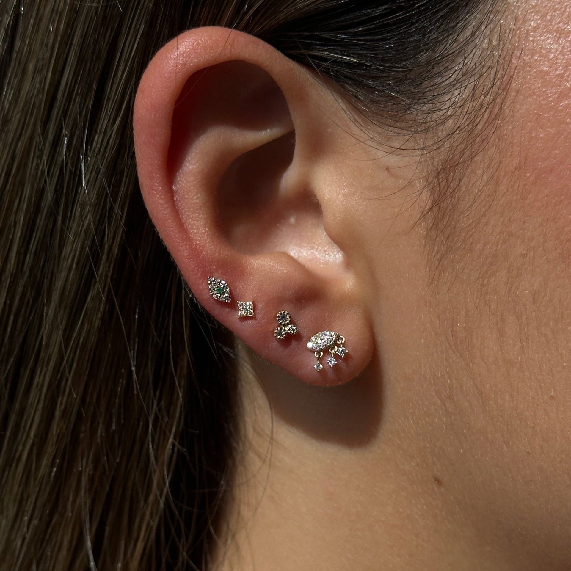 Gold Pave Marquise Diamond Drop Stud Earring