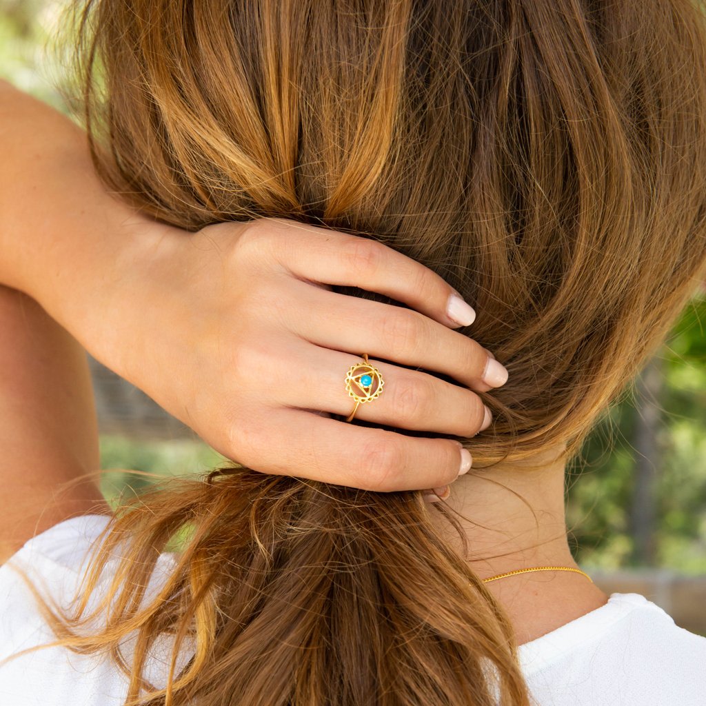 Throat Chakra Gold Vermeil Ring - Turquoise