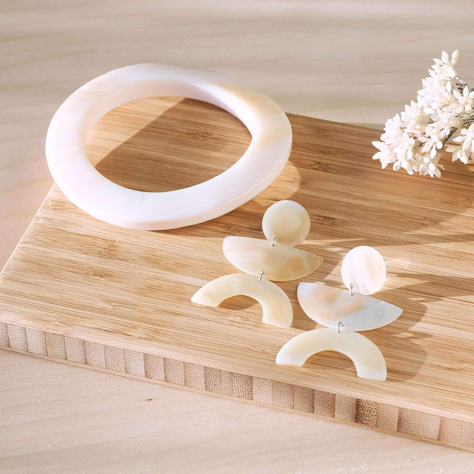 Pearl White Long Dangle Earrings - White