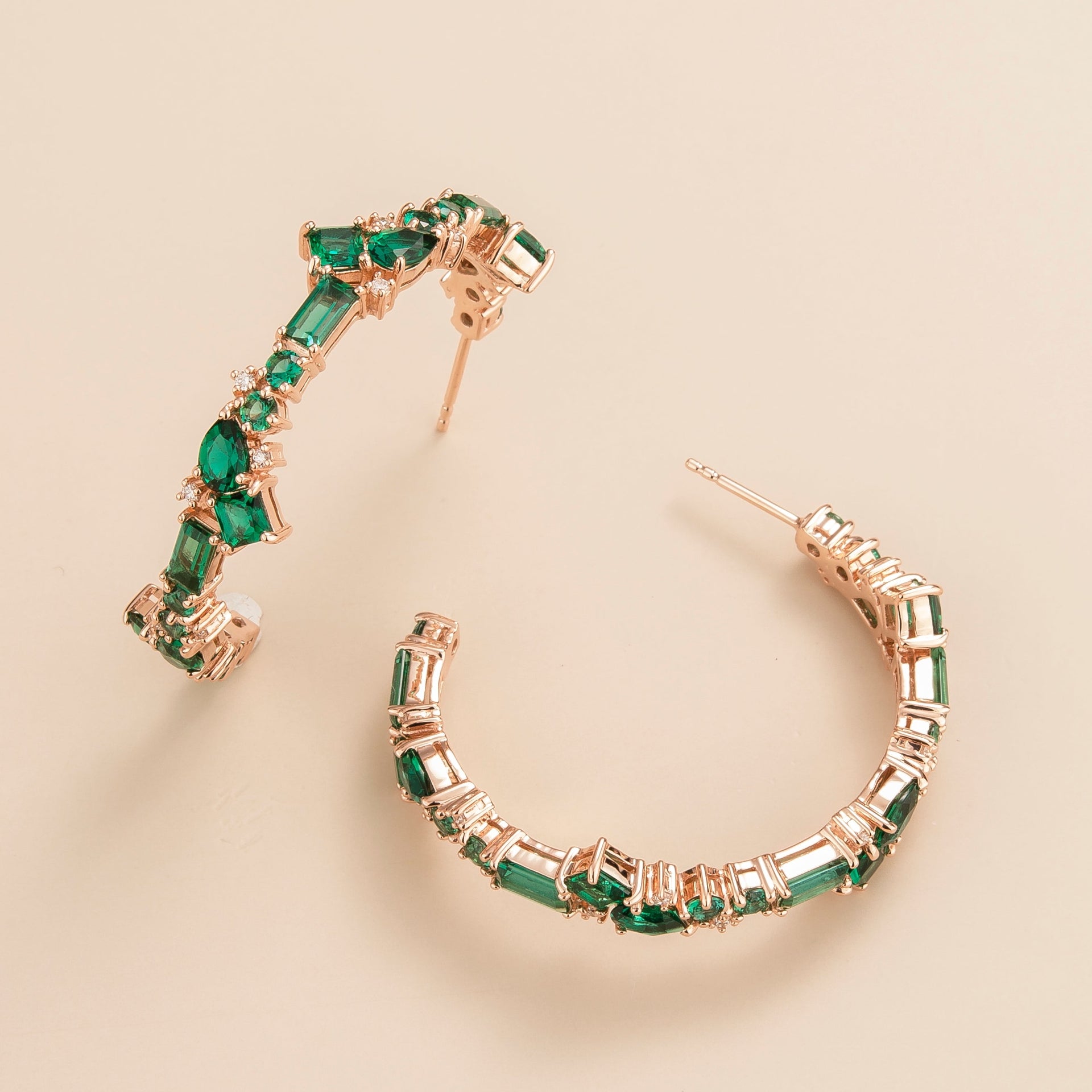 Emeralds And Diamonds Lanna Hoop Rose Gold Earrings