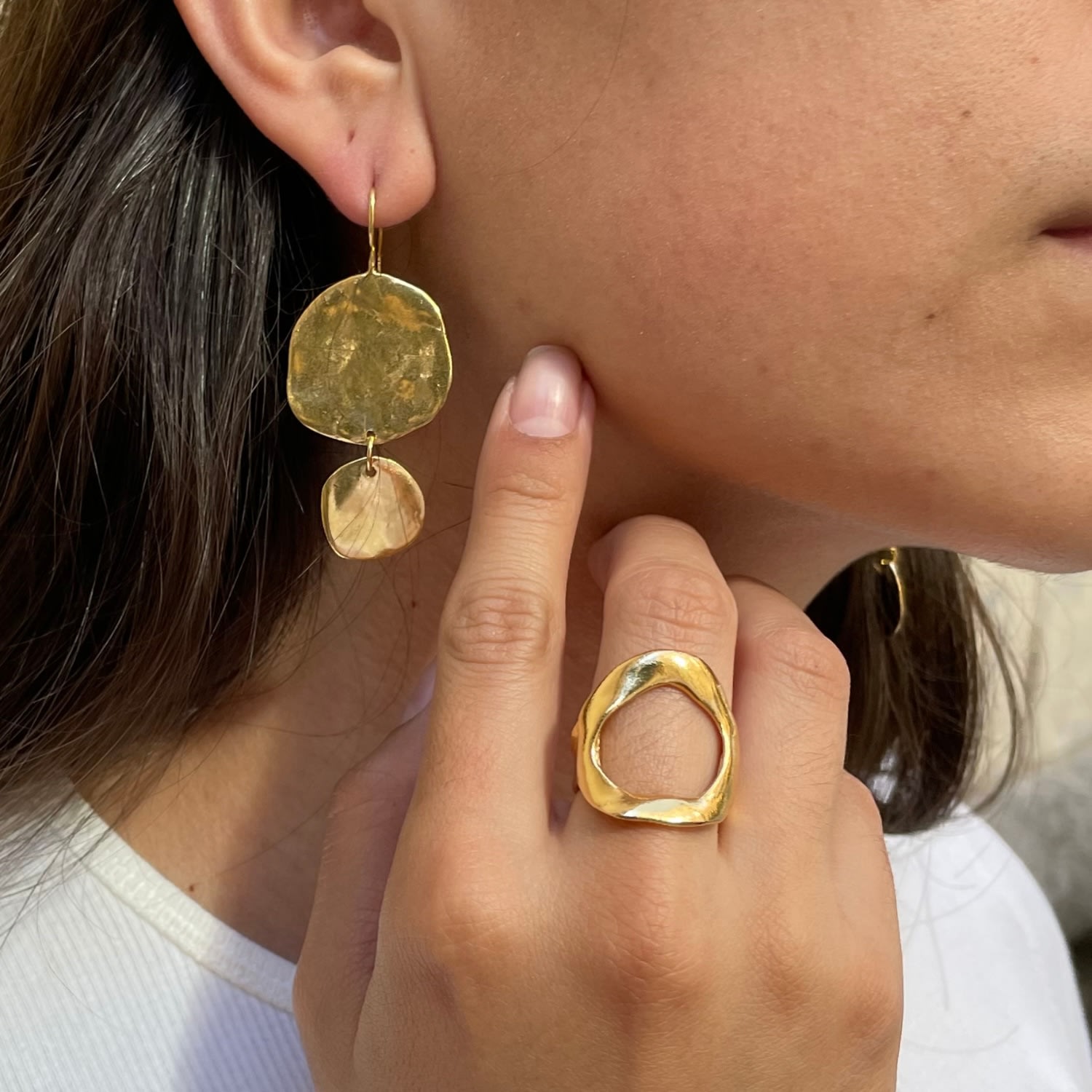 Ibiza Double Disc Earrings Gold Plated