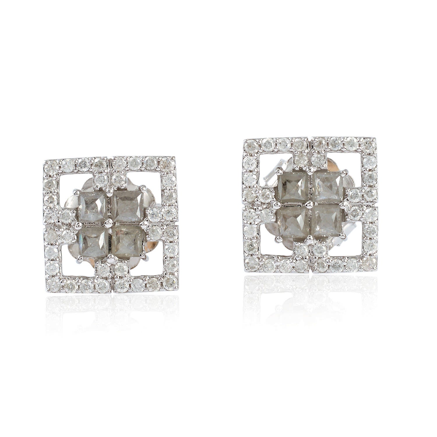 Ice Diamond Square Stud Earrings In White Gold – Minimalist Fine Jewelry