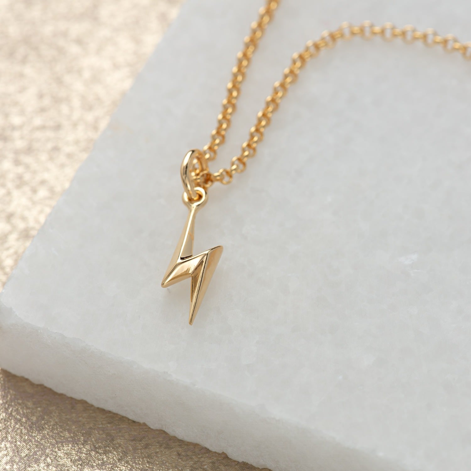 Gold Lightning Bolt Charm Necklace