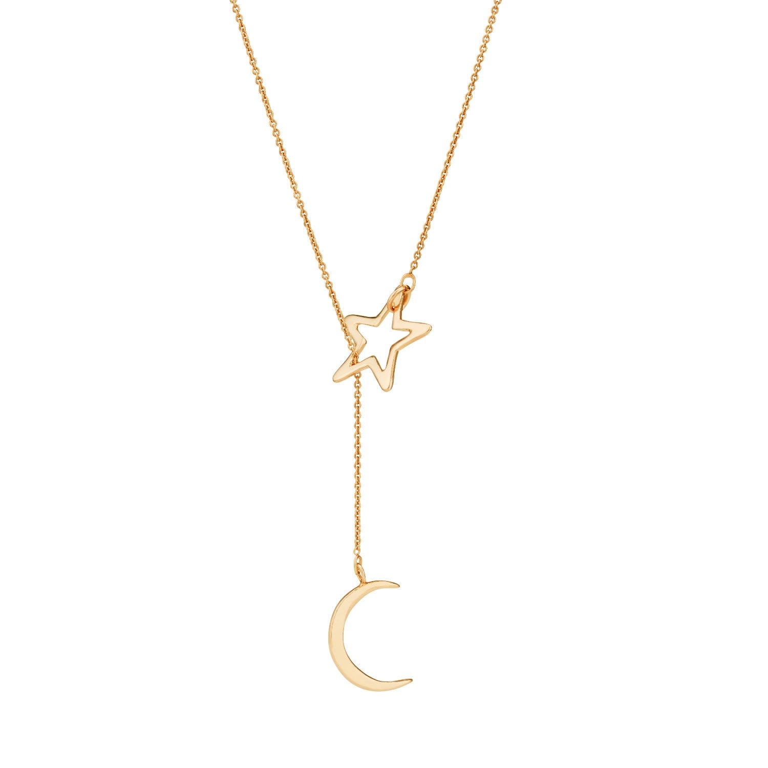 Yellow Gold Plated Moon & Star Lariat Necklace