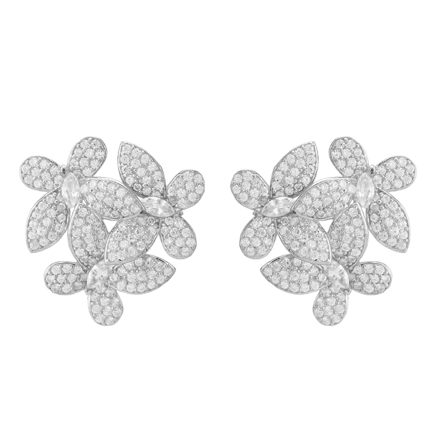 Flowers Large Stud Earrings Silver