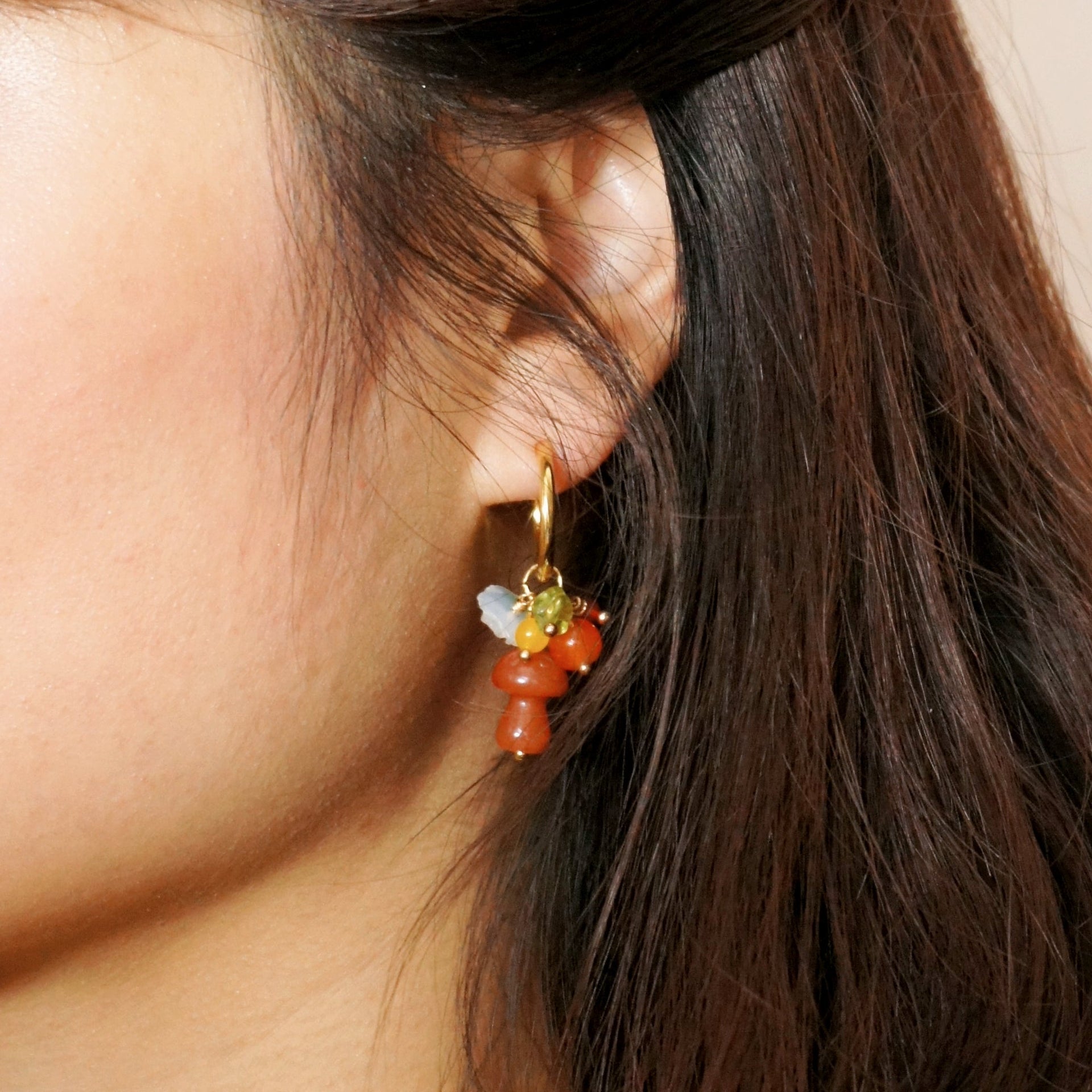 Organic Produce Jade Mushroom And Mother Of Pearl Flower Earrings