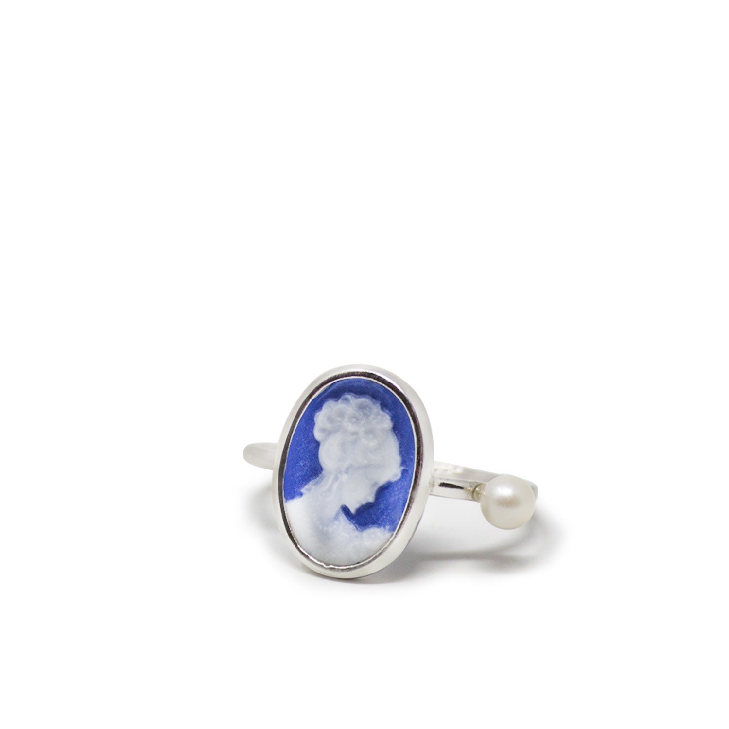 Blue Mini Cameo And Pearl Ring