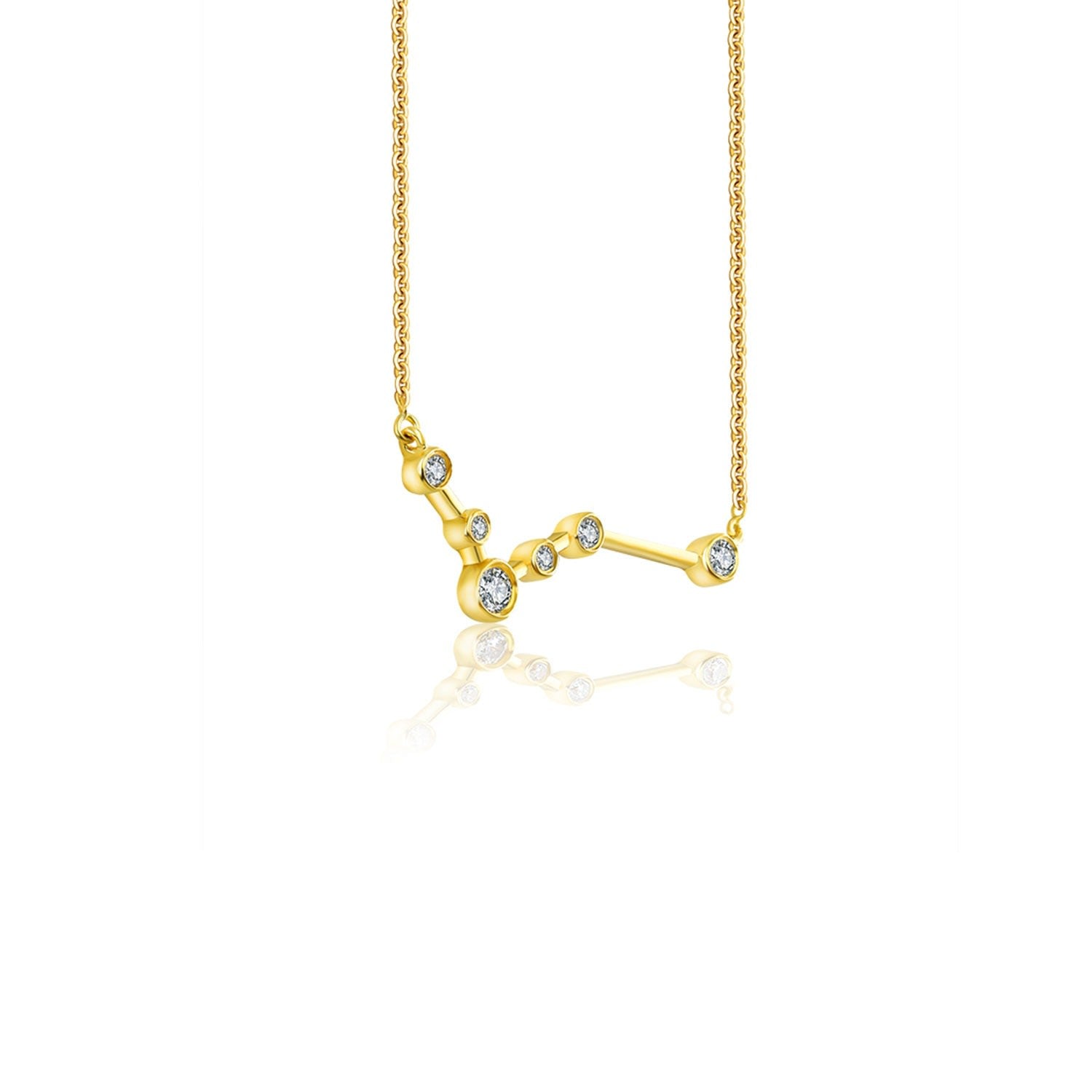 Pisces Zodiac Constellation Necklace 18K Yellow Gold & Diamond