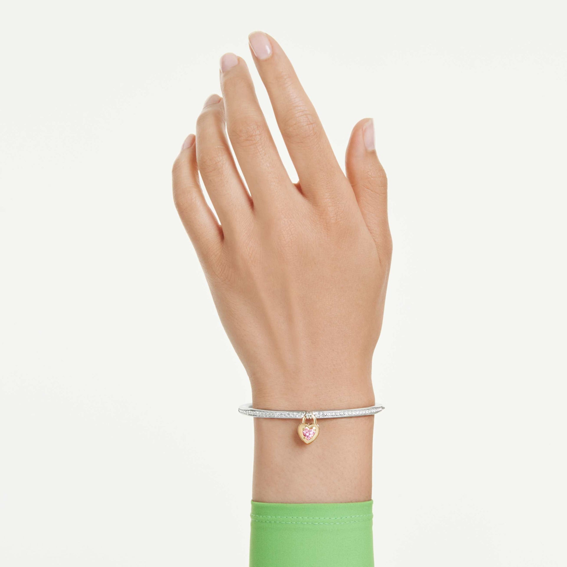IDYLLIA BANGLE MIXED CUTS HEART PINK MIXED METAL FINISH