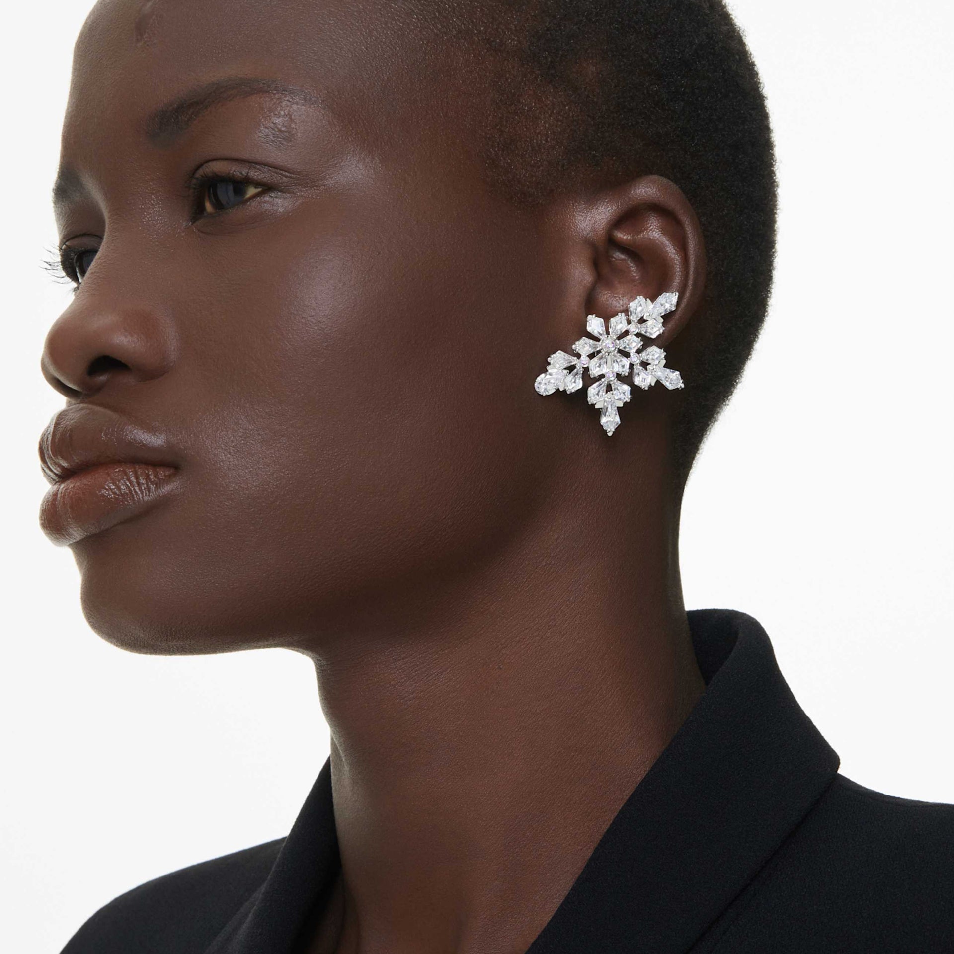 IDYLLIA CLIP EARRINGS MIXED CUTS HALF SNOWFLAKE WHITE RHODIUM PLATED