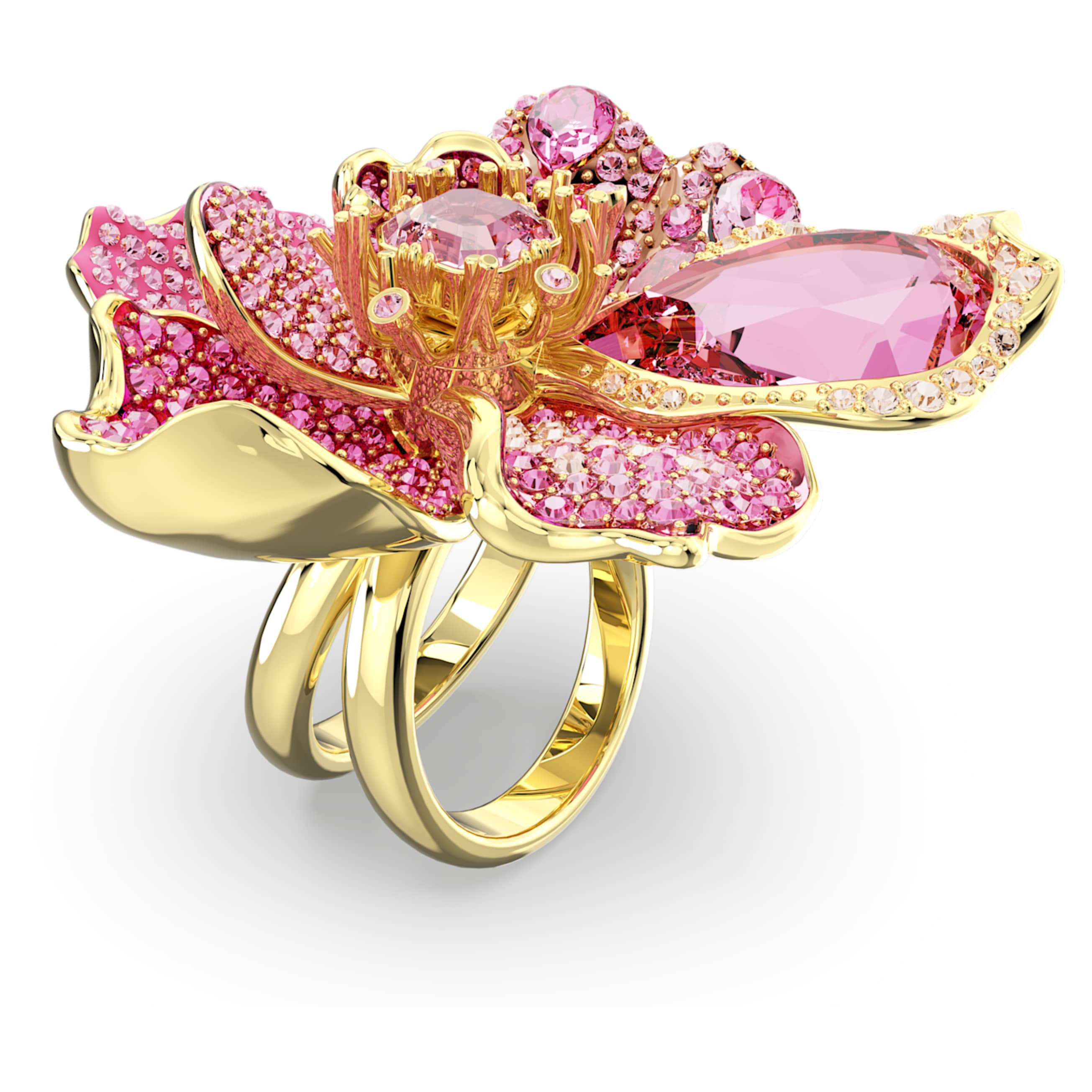 IDYLLIA COCKTAIL RING PAVE FLOWER PINK GOLD TONE PLATED