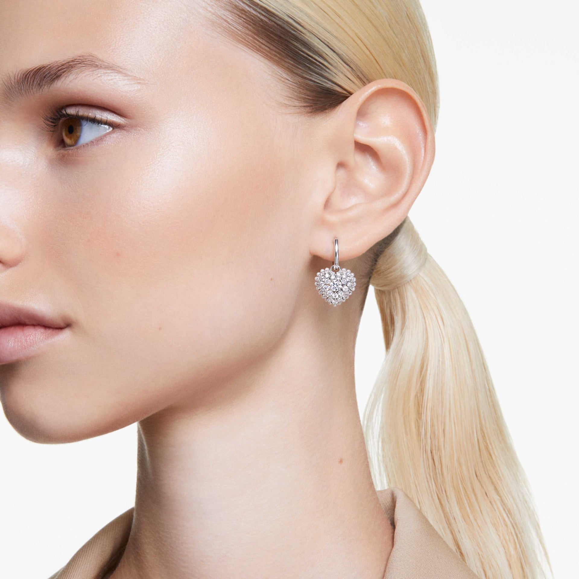 IDYLLIA DROP EARRINGS CRYSTAL PEARL HEART WHITE RHODIUM PLATED