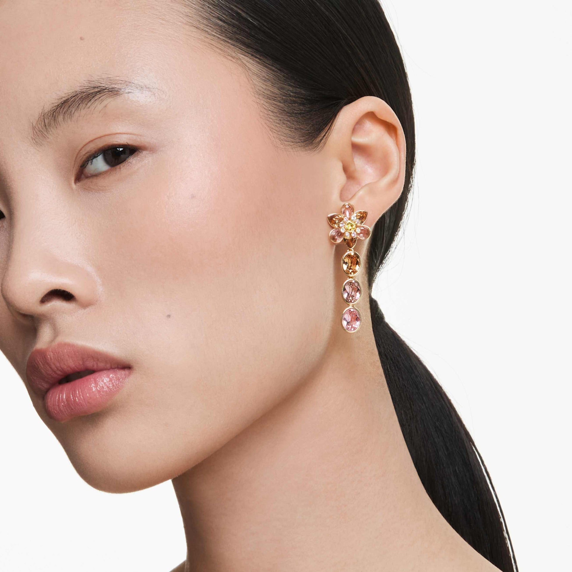 IDYLLIA DROP EARRINGS MIXED CUTS FLOWER MULTICOLORED GOLD TONE PLATED